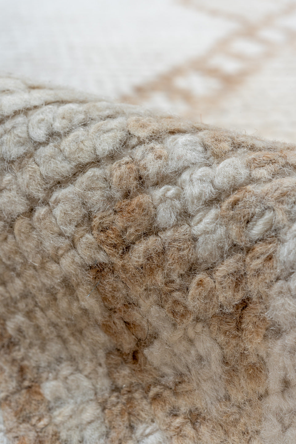 3' x 11' one-of-a-kind handmade vintage Kars runner rug. Color palette: ivory, beige, taupe, camel, gray
