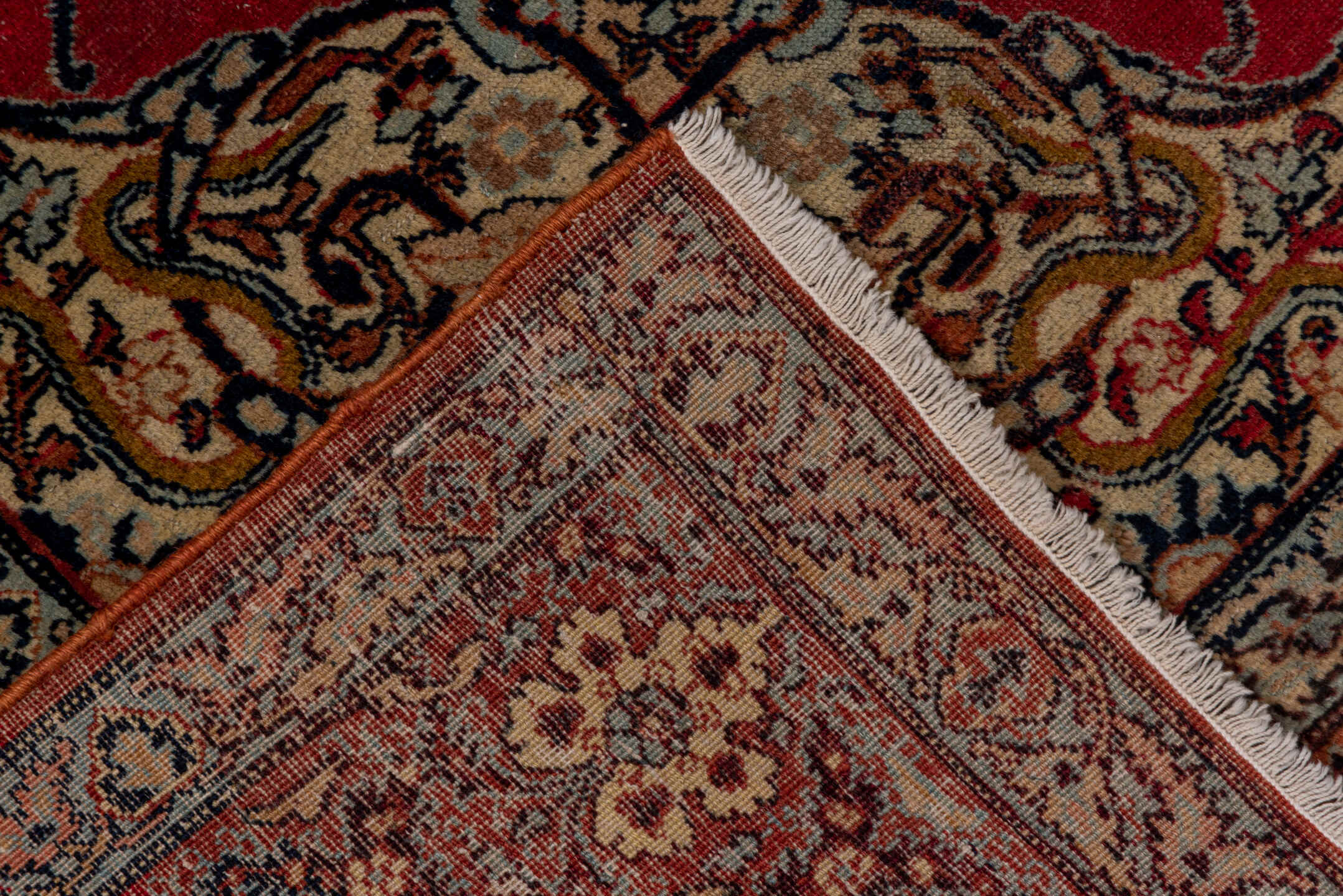 4' x 5' one-of-a-kind handmade antique Tabriz small size rug. Color palette: crimson, ivory, camel, navy, rust, taupe, slate