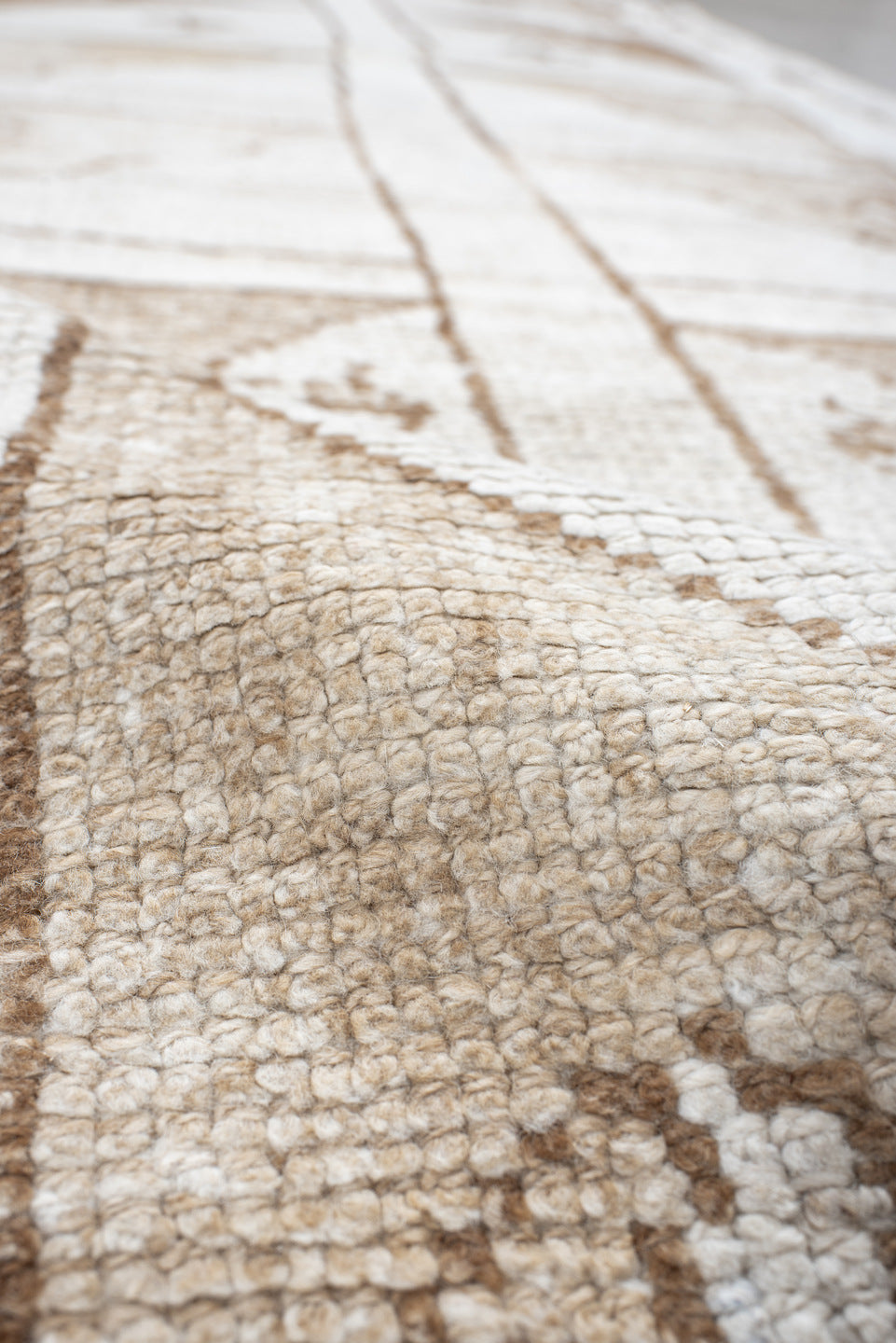 3' x 10' one-of-a-kind handmade vintage Kars runner rug. Color palette: ivory, taupe, camel, brown, beige, gray