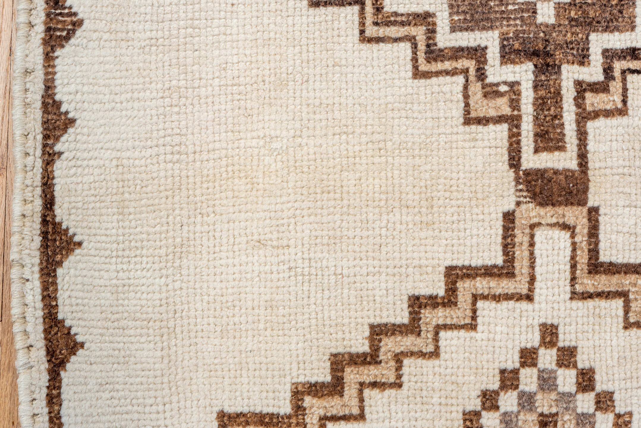 3' x 10' one-of-a-kind handmade vintage Kars runner rug. Color palette: brown, gray, light gray, off-white, orange, pink