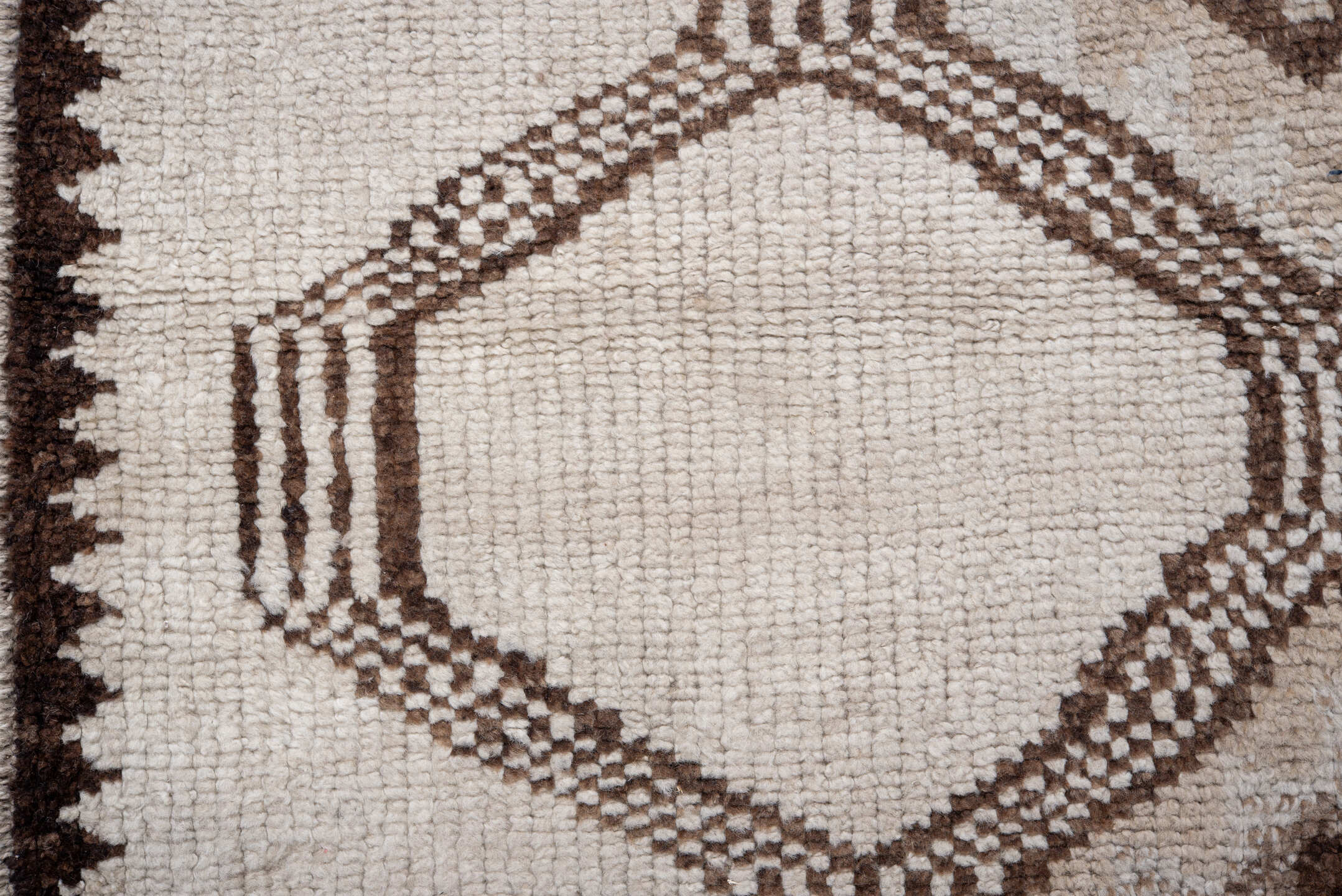 3' x 10' one-of-a-kind handmade vintage Kars runner rug. Color palette: brown, gainsboro, gray, light gray, off-white, pink