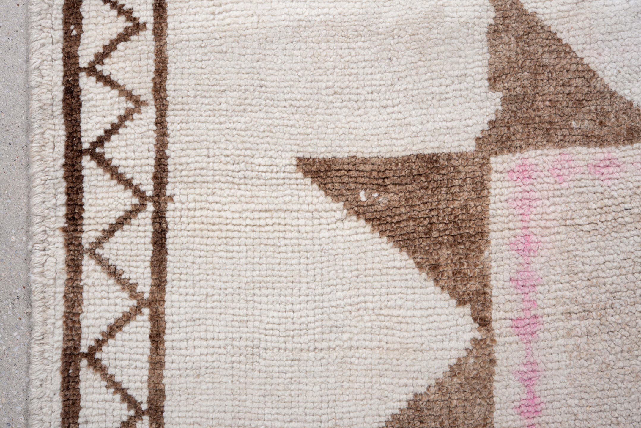 3' x 11' one-of-a-kind handmade vintage Kars runner rug. Color palette: ivory, taupe, brown, blush, beige, gray, pink
