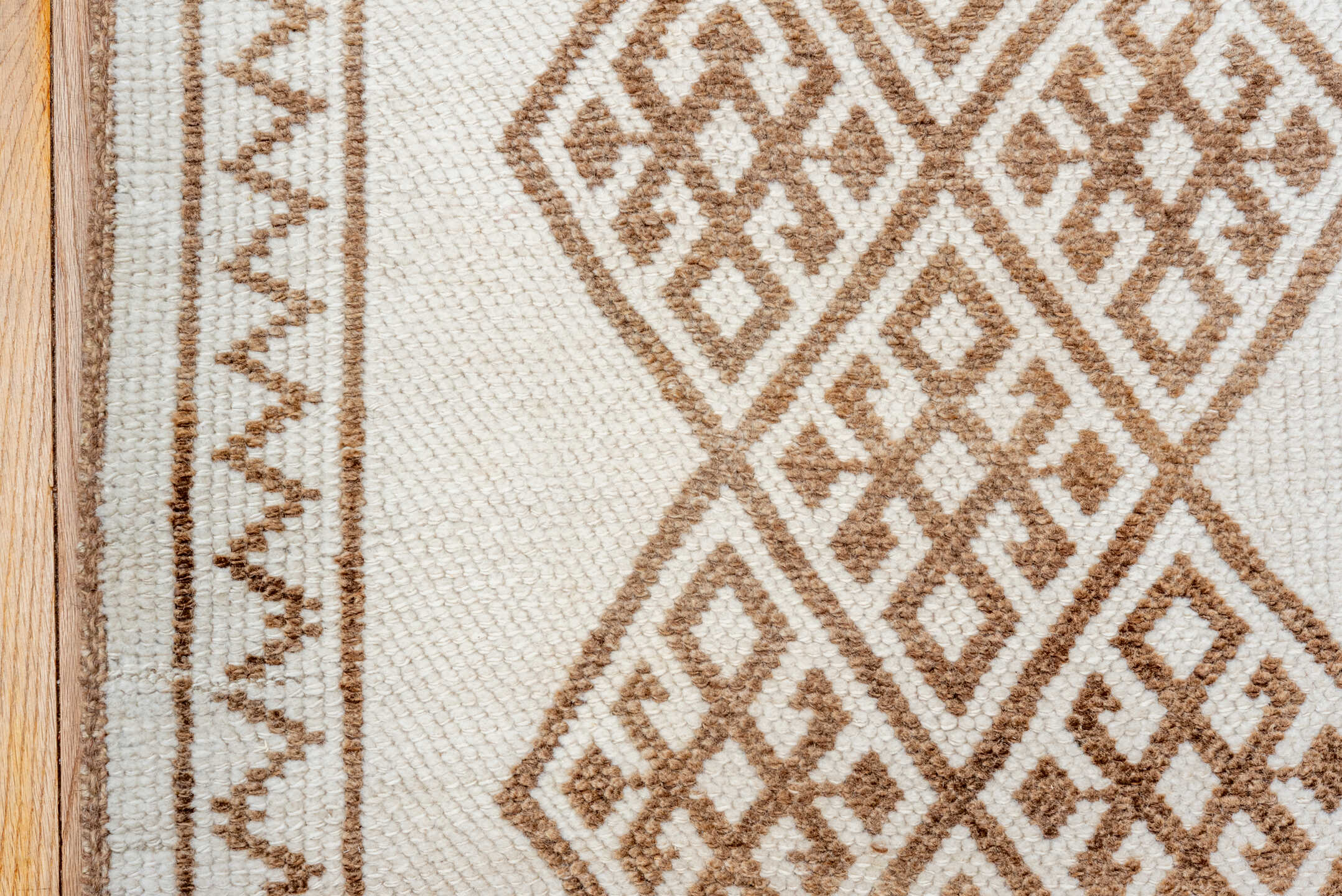 2' x 10' one-of-a-kind handmade vintage Kars runner rug. Color palette: ivory, taupe, brown, beige, gray