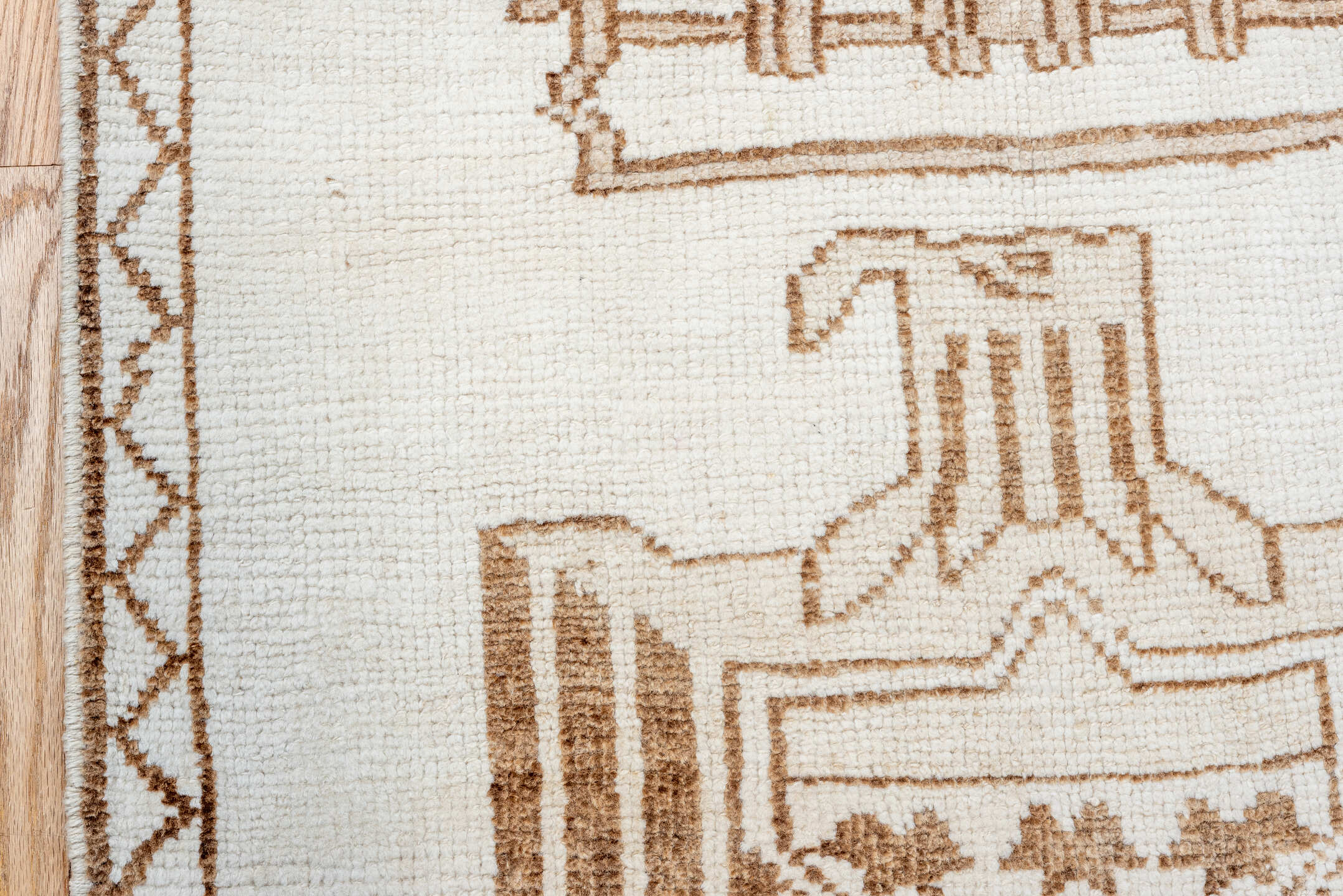 3' x 12' one-of-a-kind handmade vintage Kars runner rug. Color palette: brown, gainsboro, gray, light gray, linen, off-white