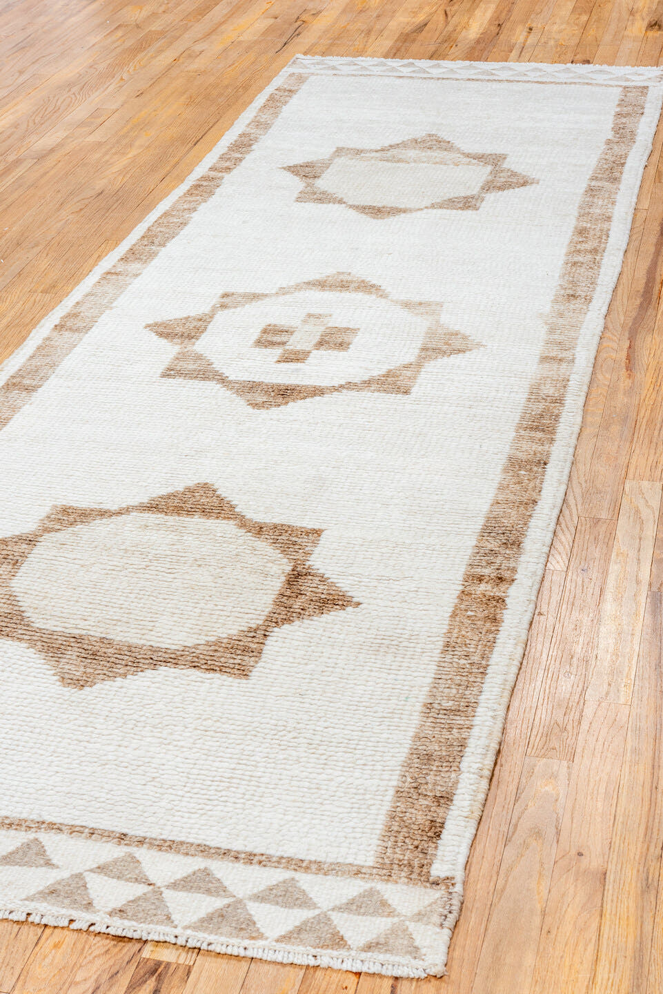 3' x 10' one-of-a-kind handmade vintage Kars runner rug. Color palette: ivory, taupe, beige, gray