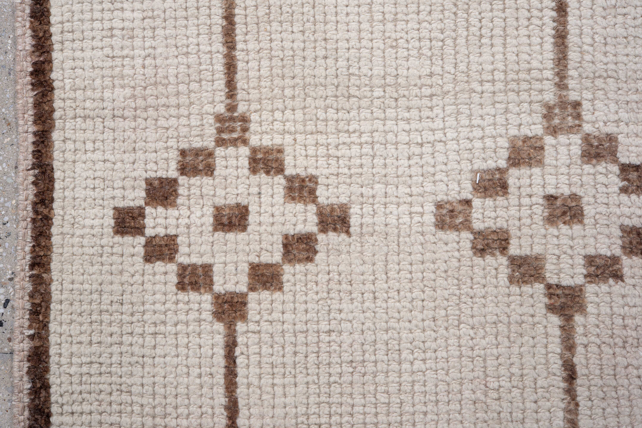 3' x 11' one-of-a-kind handmade vintage Kars runner rug. Color palette: brown, gainsboro, gray, light gray, off-white, pink