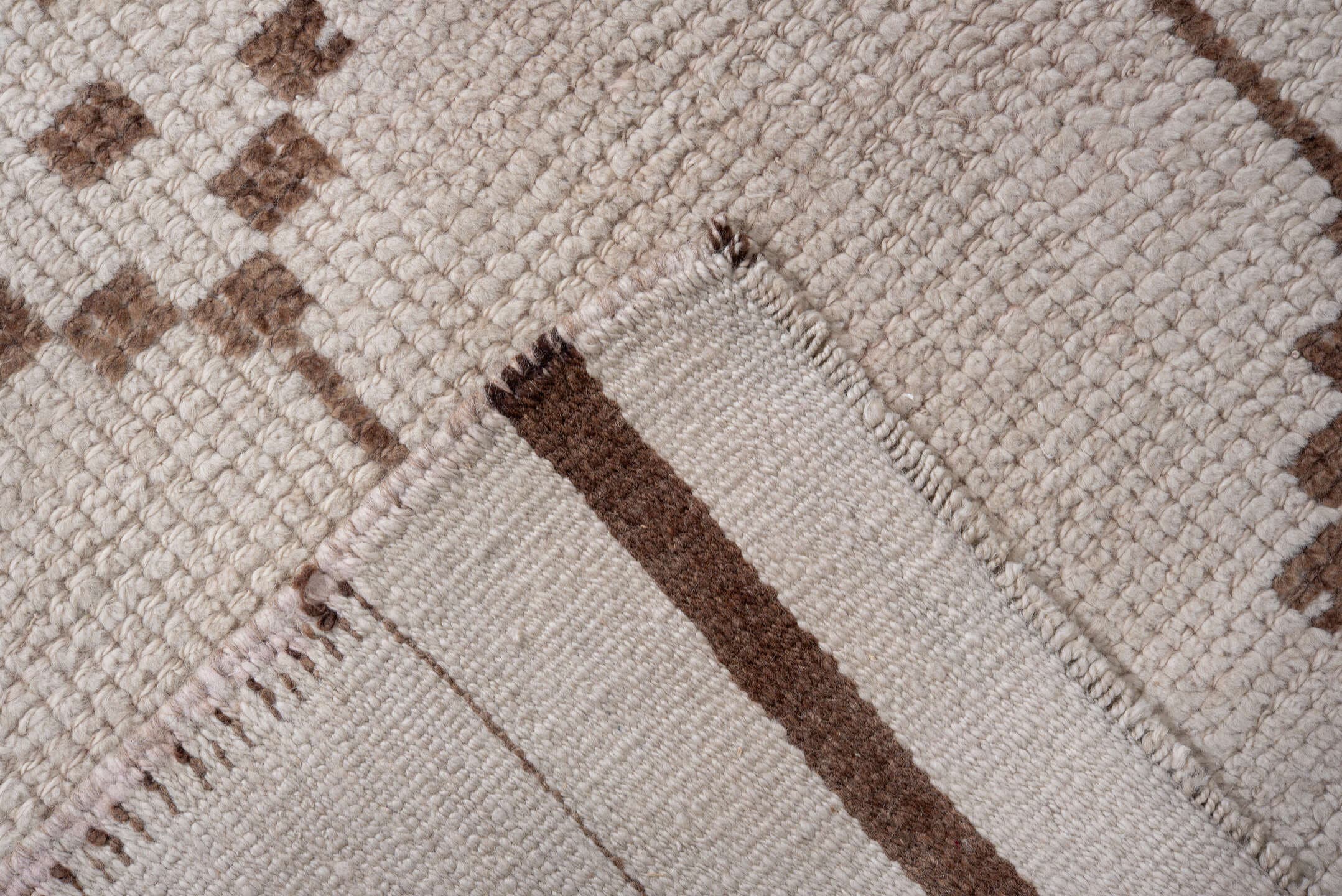3' x 11' one-of-a-kind handmade vintage Kars runner rug. Color palette: ivory, taupe, brown, camel, beige, gray