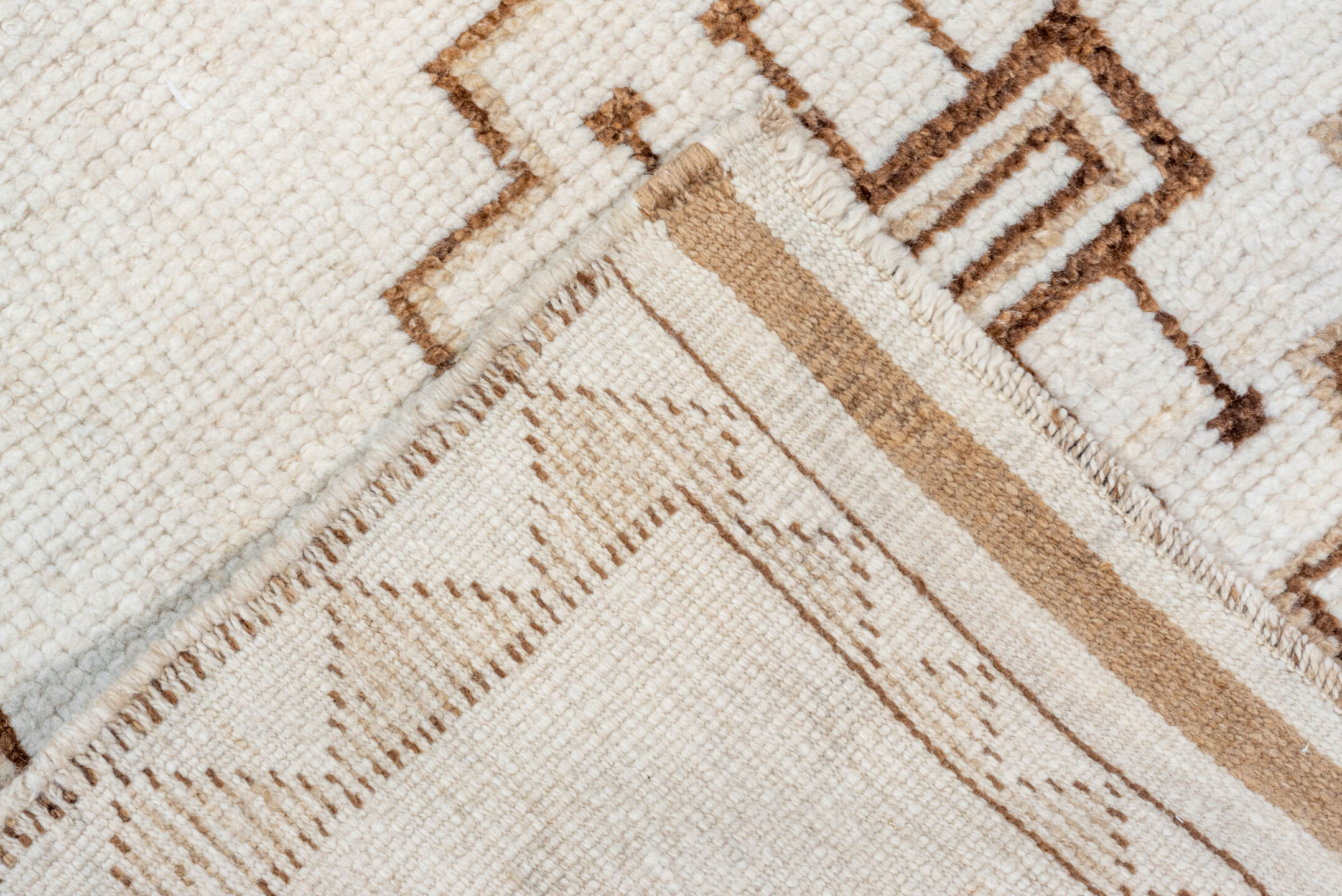 3' x 12' one-of-a-kind handmade vintage Kars runner rug. Color palette: brown, gainsboro, gray, light gray, linen, off-white