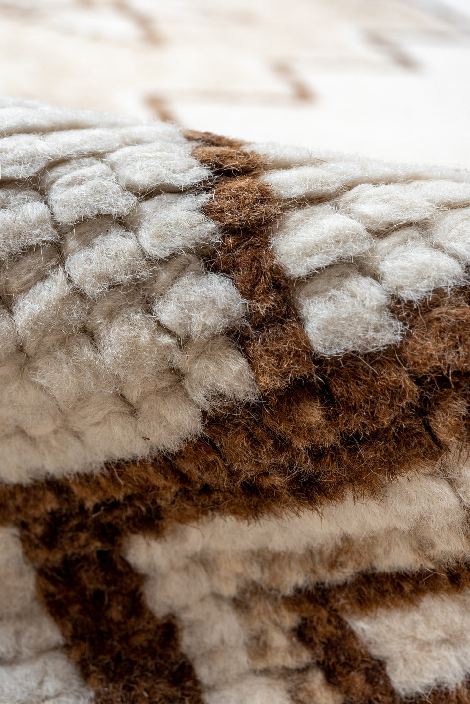 3' x 12' one-of-a-kind handmade vintage Kars runner rug. Color palette: brown, gainsboro, gray, light gray, linen, off-white