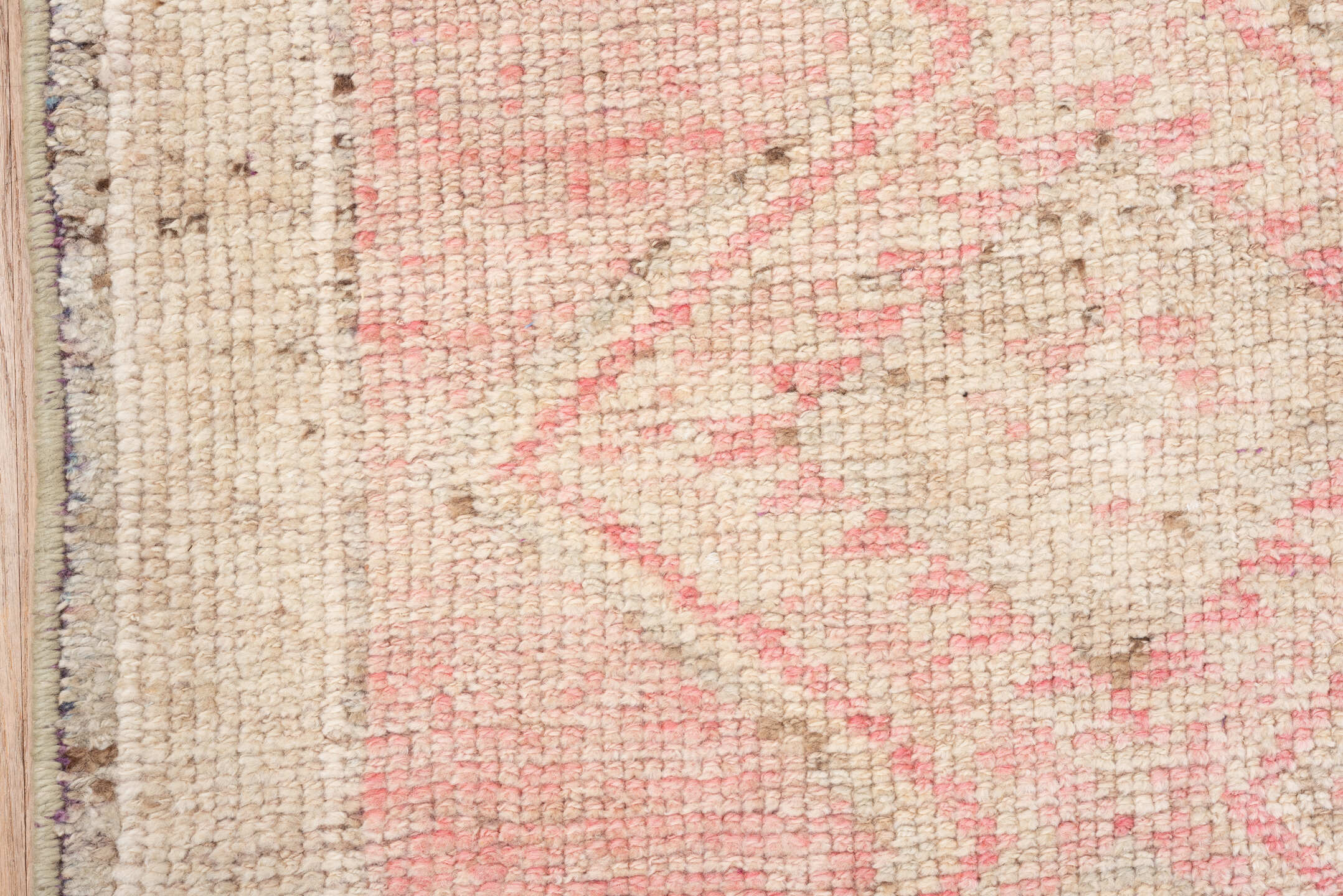 3' x 10' one-of-a-kind handmade antique Kars runner rug. Color palette: ivory, blush, cream, taupe, rose, brown, pink, beige