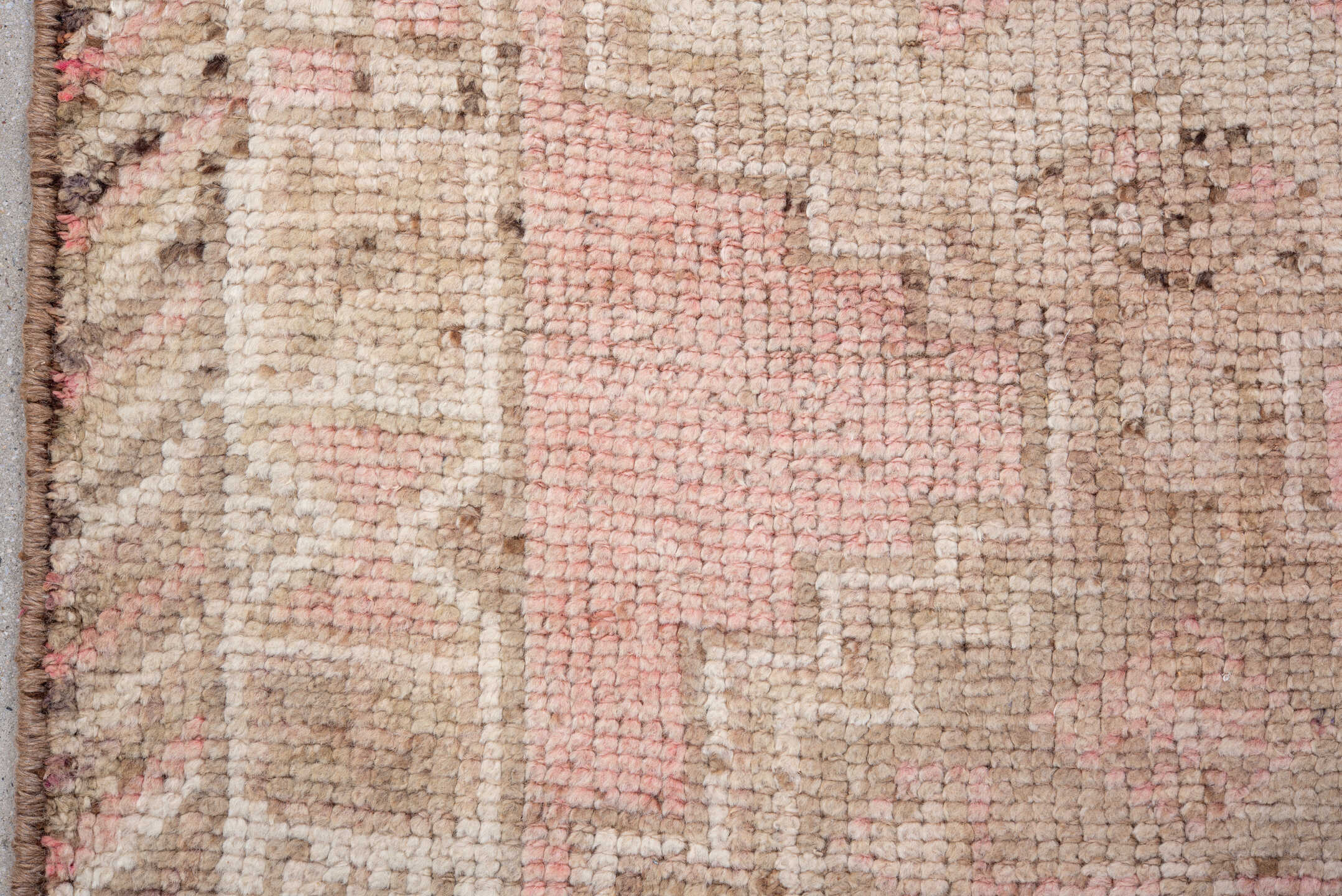 3' x 11' one-of-a-kind handmade antique Kars runner rug. Color palette: blush, ivory, taupe, beige, brown, rose, pink, gray
