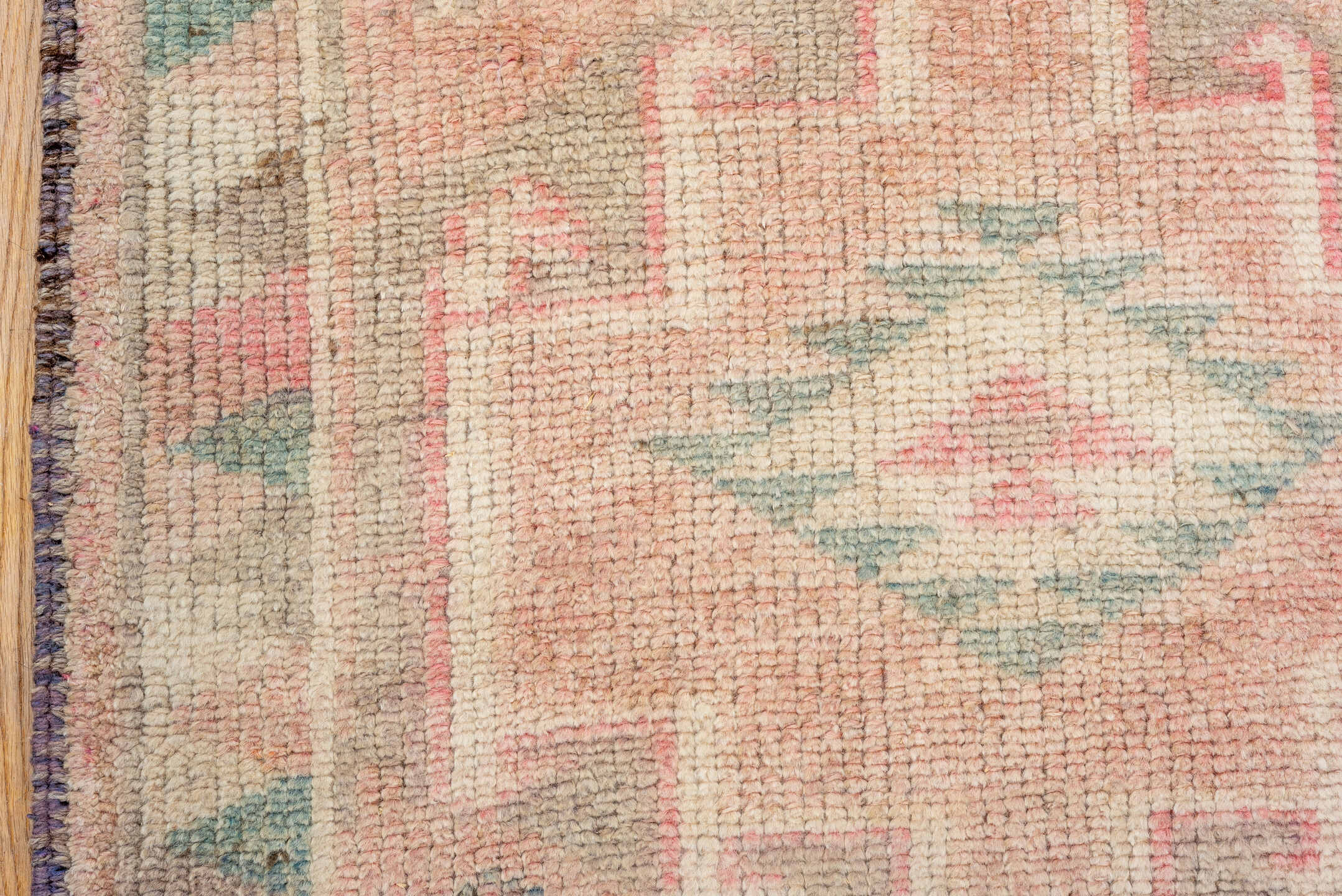 2' x 10' one-of-a-kind handmade antique Kars runner rug. Color palette: blush, ivory, sage, taupe, rose, camel, brown, pink