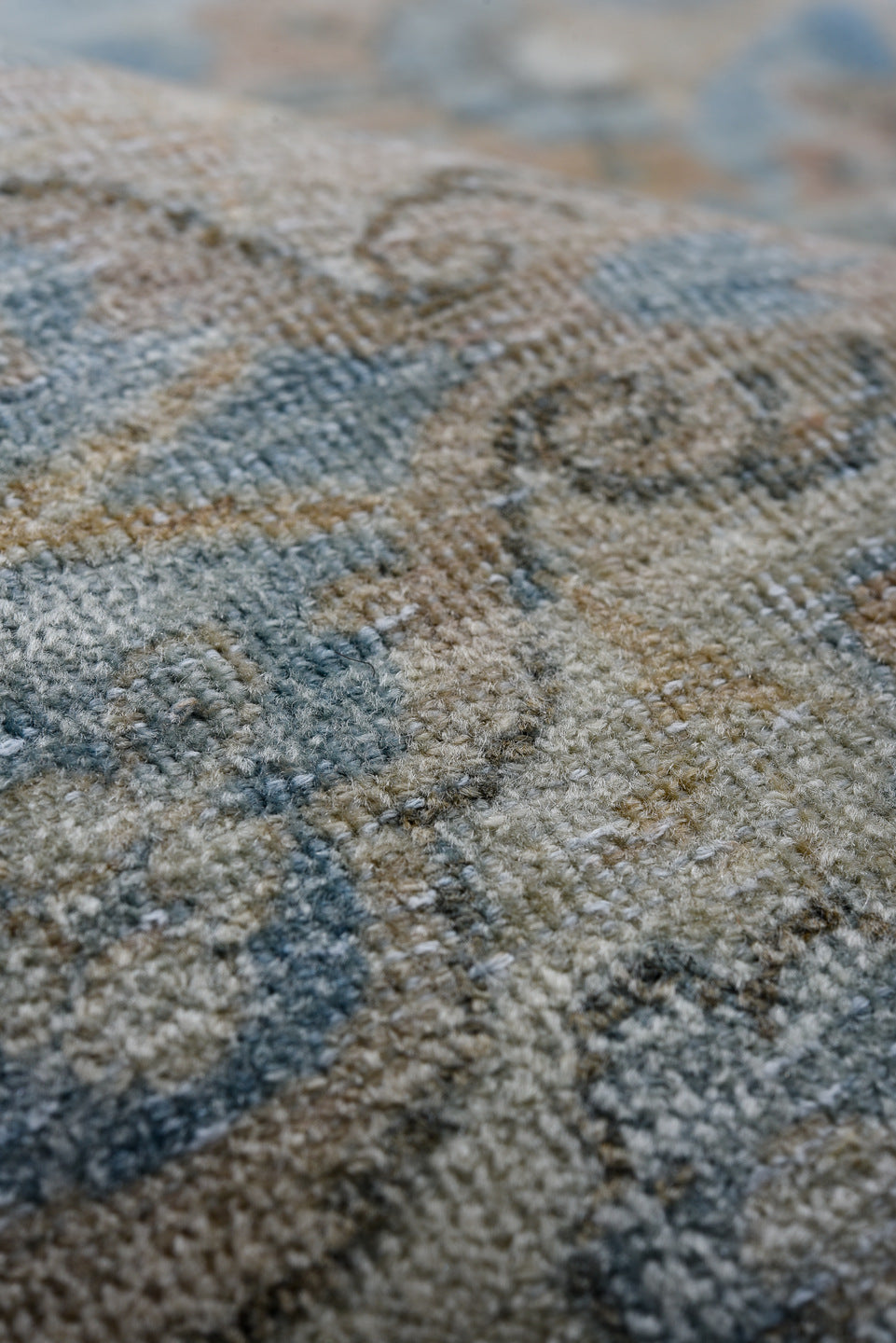 9' x 14' one-of-a-kind handmade antique Kerman large size rug. Color palette: sky blue, ivory, slate, taupe, beige