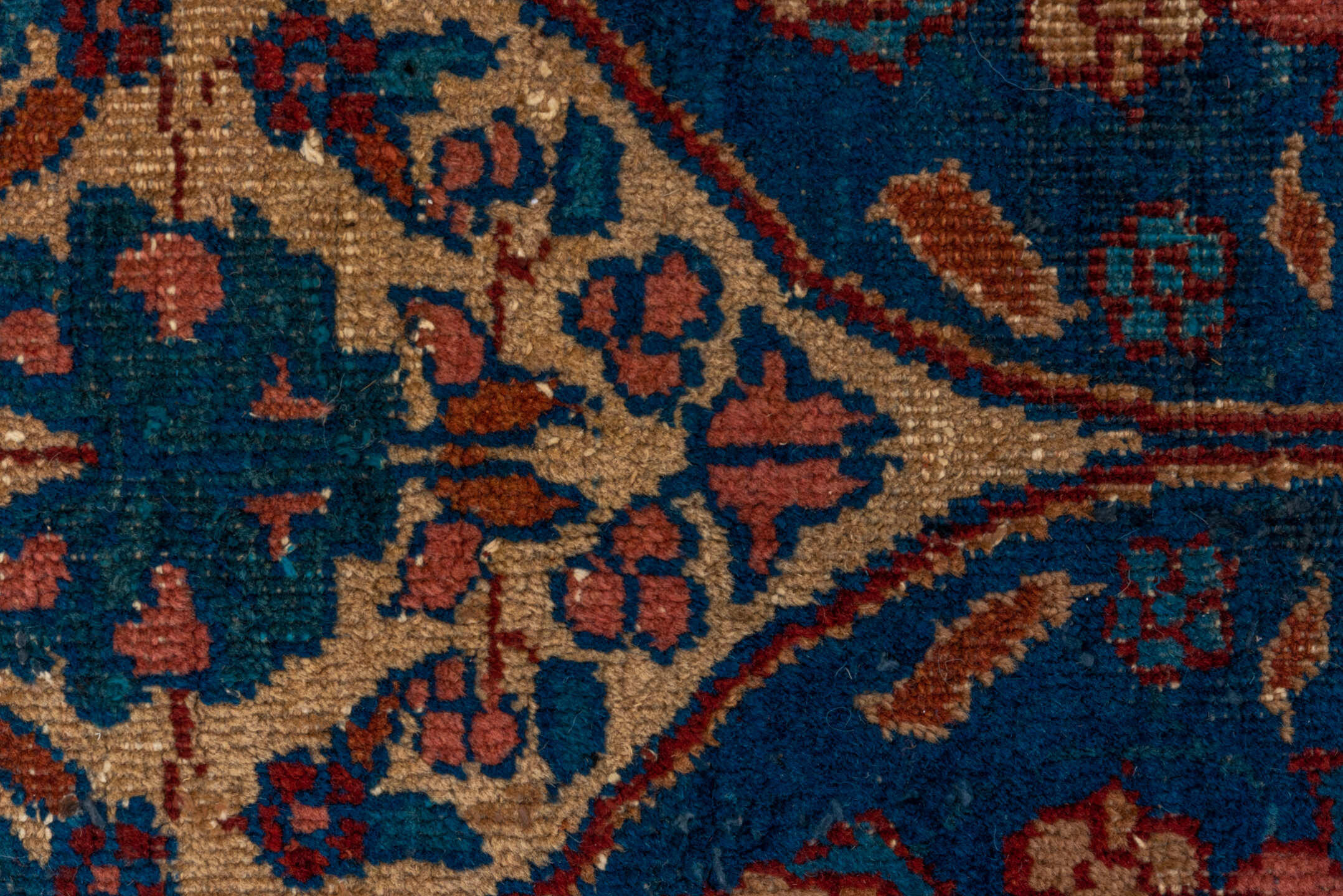 7' x 12' one-of-a-kind handmade antique Sparta large size rug. Color palette: navy, ivory, rust, cobalt, terra cotta, camel