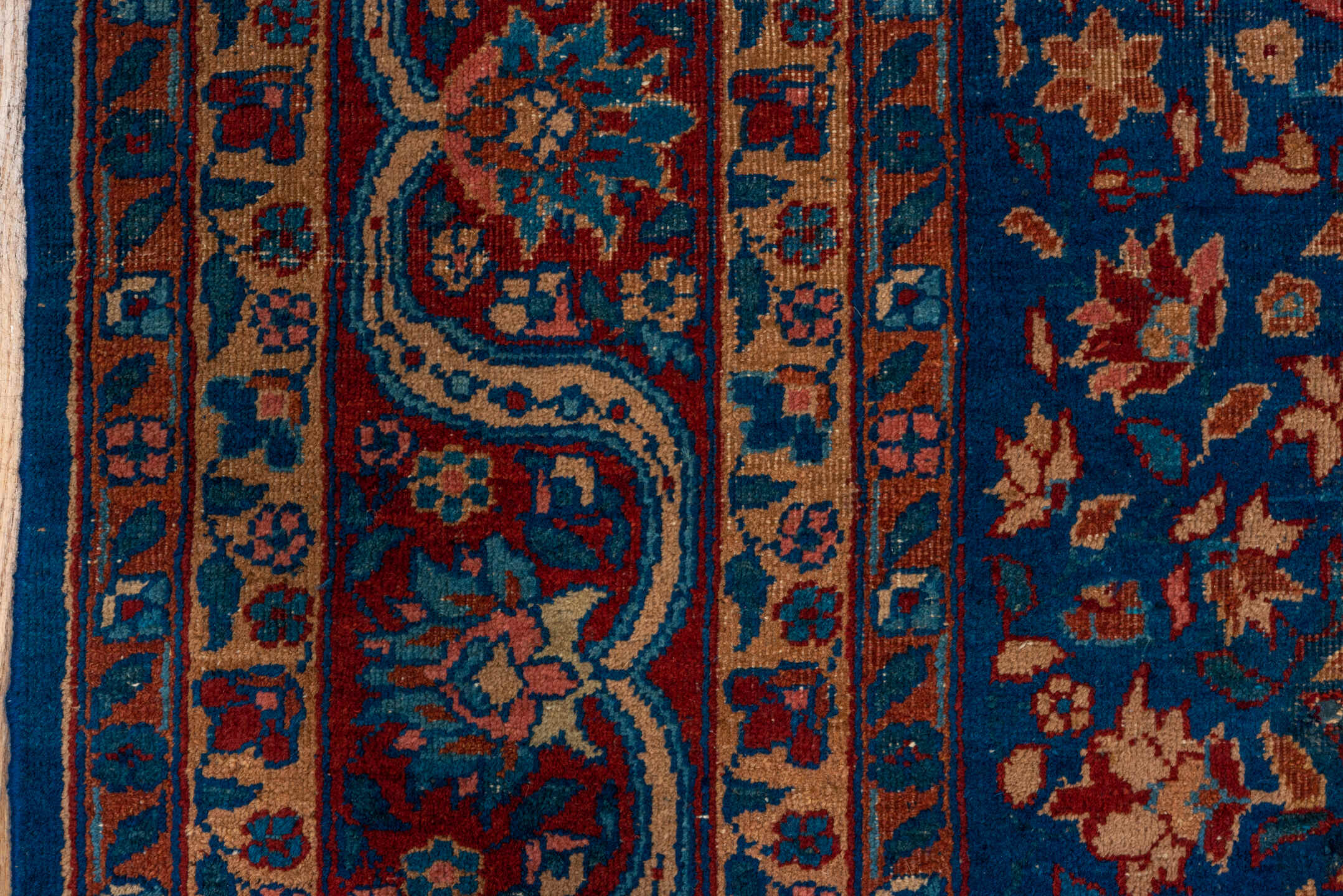 7' x 12' one-of-a-kind handmade antique Sparta large size rug. Color palette: navy, ivory, rust, cobalt, terra cotta, camel