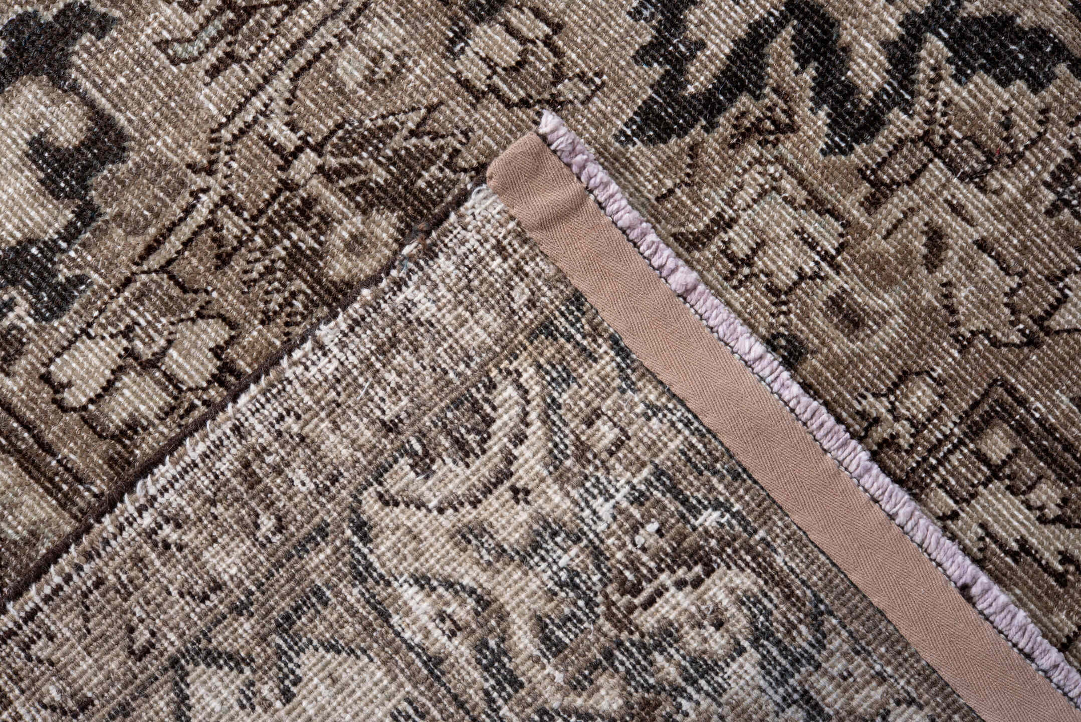 6' x 9' one-of-a-kind handmade antique Heriz medium size rug. Color palette: taupe, ivory, charcoal, brown, beige, gray