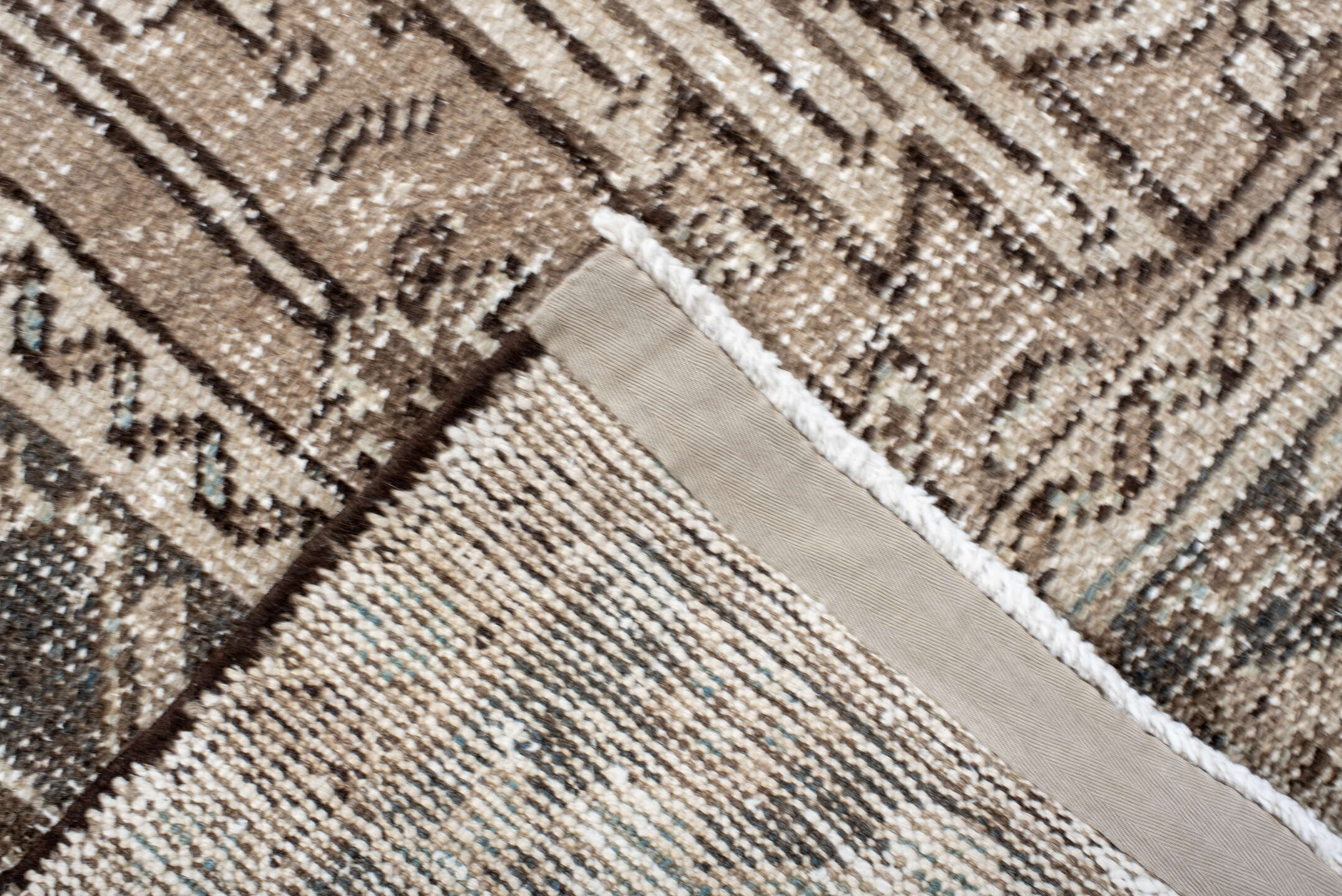 5' x 8' one-of-a-kind handmade antique Heriz medium size rug. Color palette: taupe, ivory, charcoal, brown, pale blue, cream