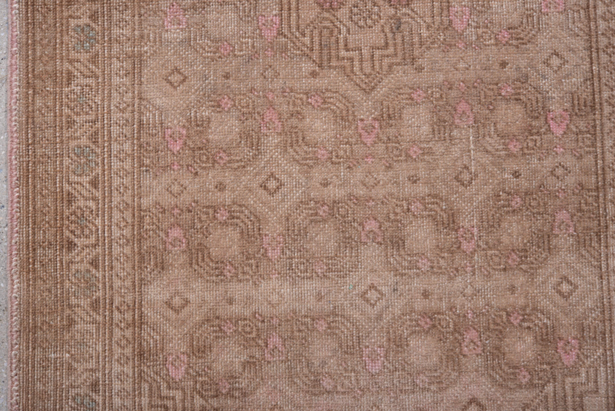 2' x 7' one-of-a-kind handmade antique Sarab runner rug. Color palette: taupe, dusty rose, beige, camel, ivory, soft brown