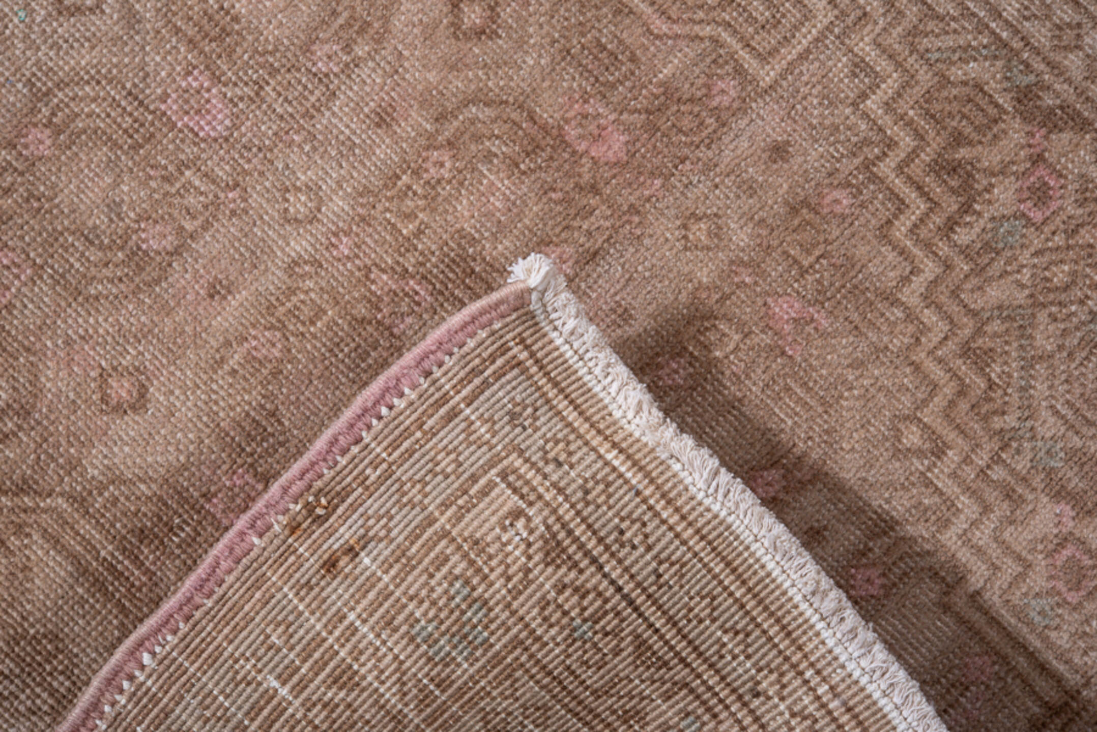 2' x 7' one-of-a-kind handmade antique Sarab runner rug. Color palette: taupe, dusty rose, beige, camel, ivory, soft brown