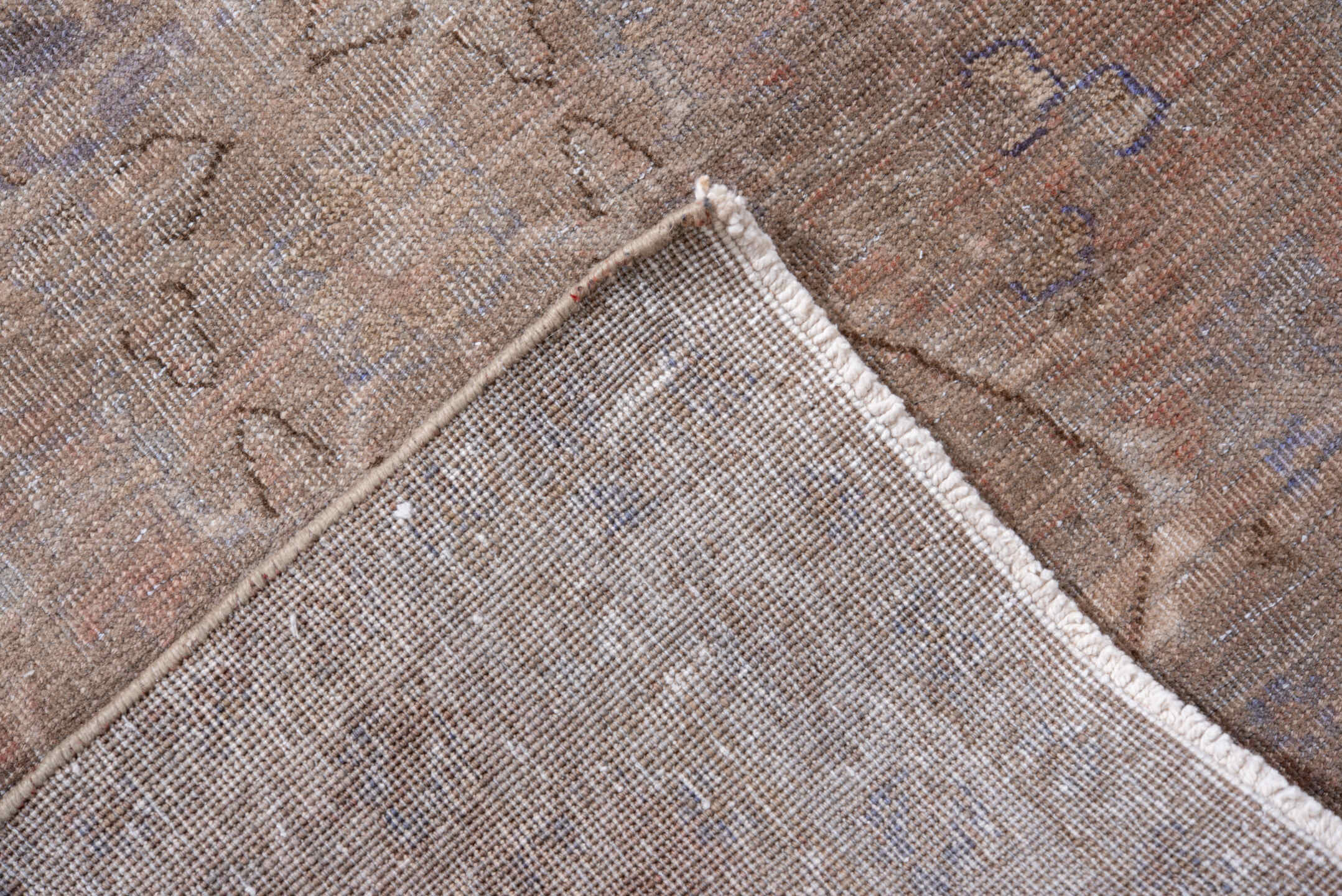 3' x 12' one-of-a-kind handmade vintage Sarab runner rug. Color palette: brown, gray, light gray, off-white, pink, snow