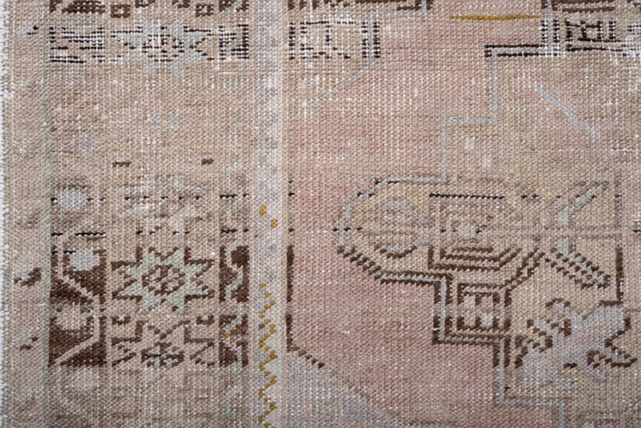 3' x 7' one-of-a-kind handmade vintage Oushak runner rug. Color palette: black, gray, light gray, off-white, pink, silver