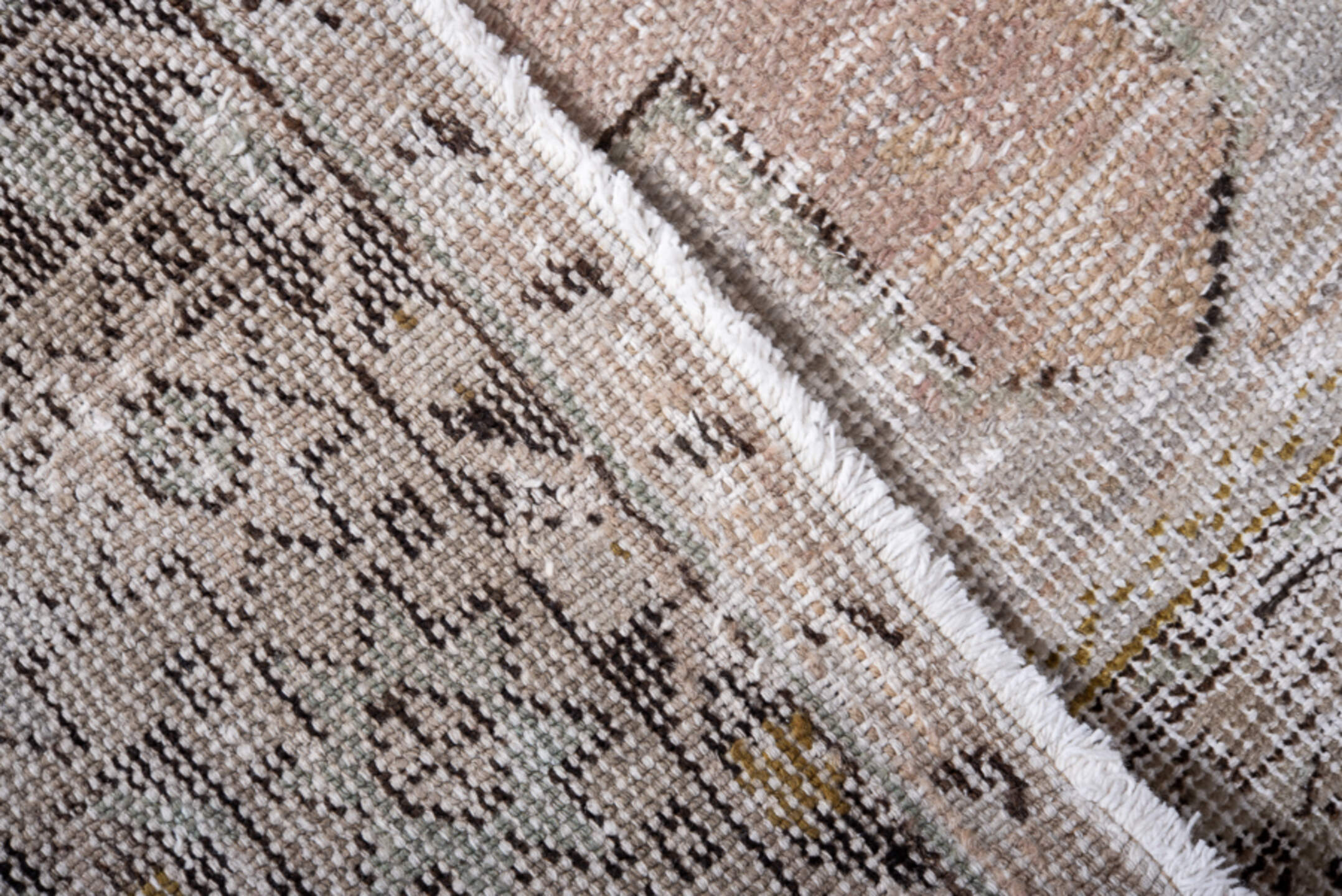 3' x 7' one-of-a-kind handmade vintage Oushak runner rug. Color palette: black, gray, light gray, off-white, pink, silver