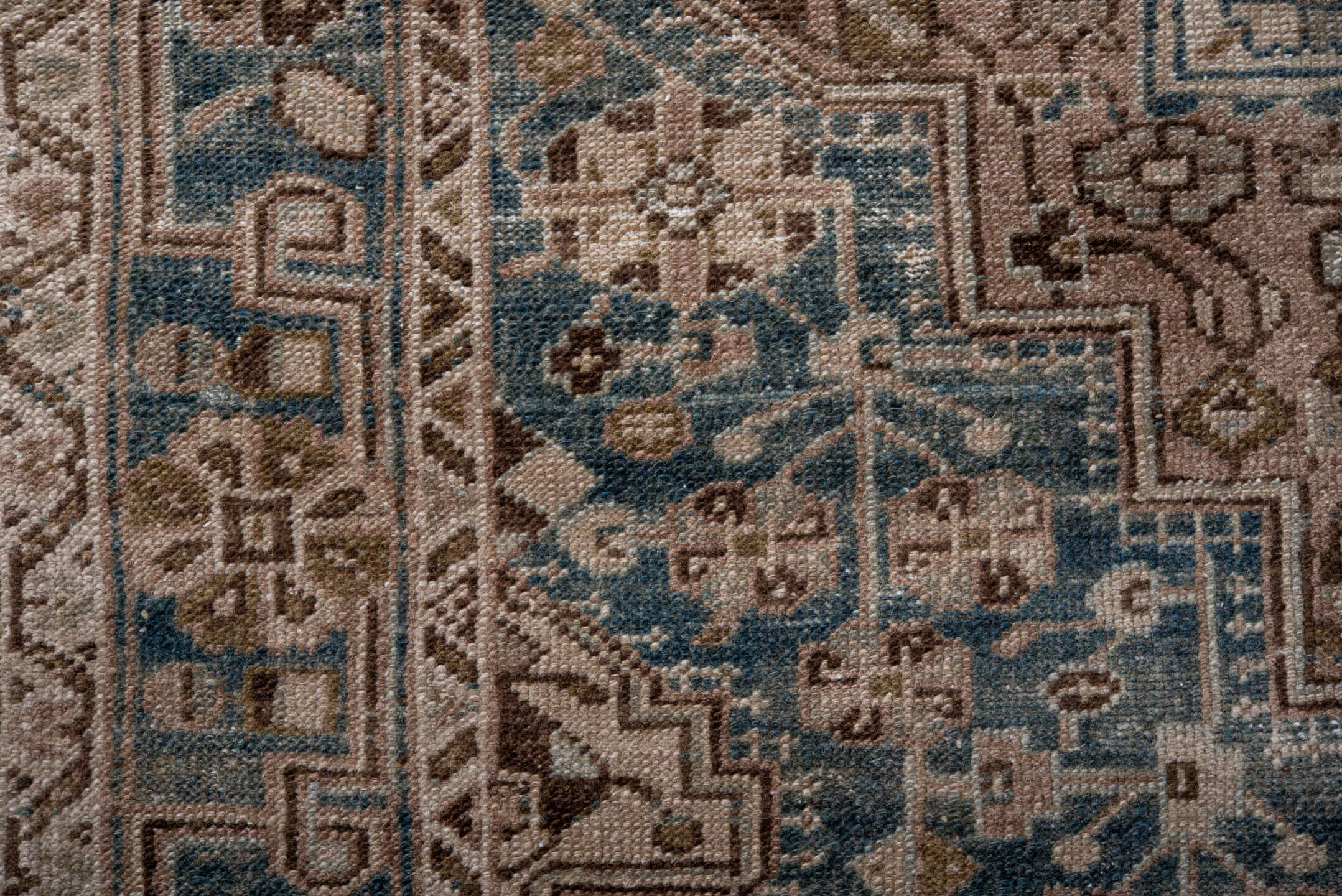 4' x 7' one-of-a-kind handmade antique Hamadan rug. Color palette: aqua, ivory, taupe, brown, charcoal, beige, teal, gray