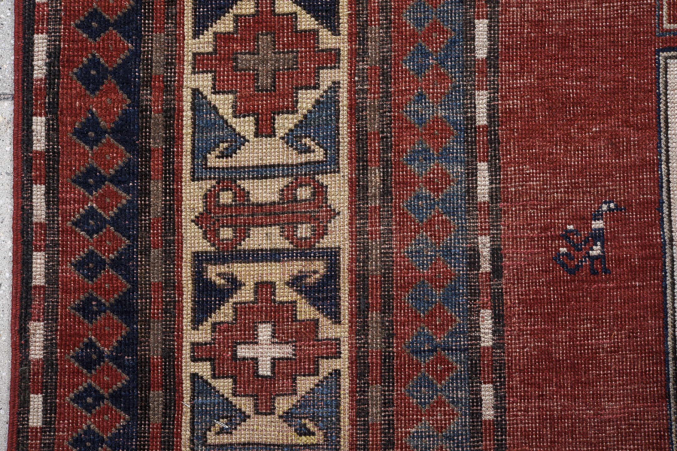 6' x 8' one-of-a-kind handmade vintage Kazak medium size rug. Color palette: black, blue, brown, charcoal, dim gray, gray