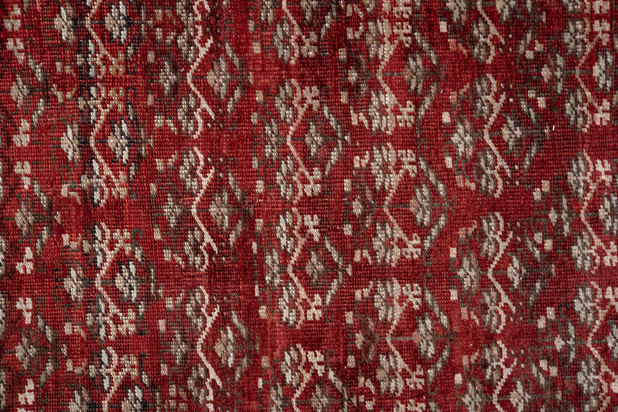 2' x 14' one-of-a-kind handmade antique Caucasian runner rug. Color palette: rust, ivory, crimson, brown, charcoal