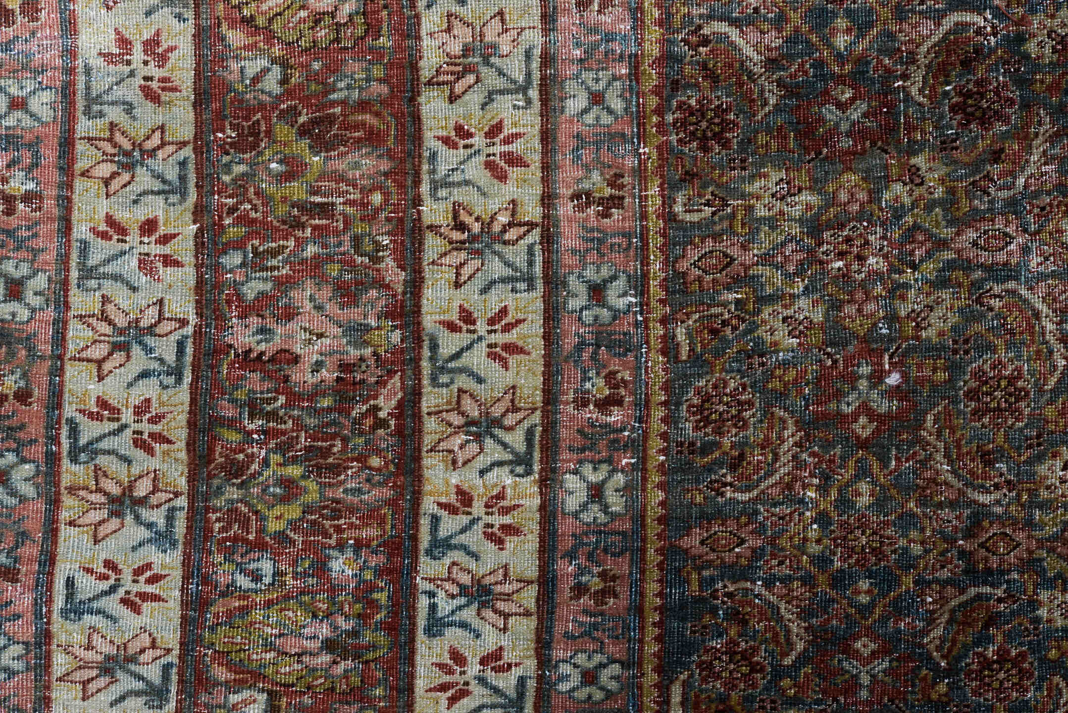 7' x 12' one-of-a-kind handmade vintage Bidjar large size rug. Color palette: rust, navy, ivory, rose, slate, burgundy