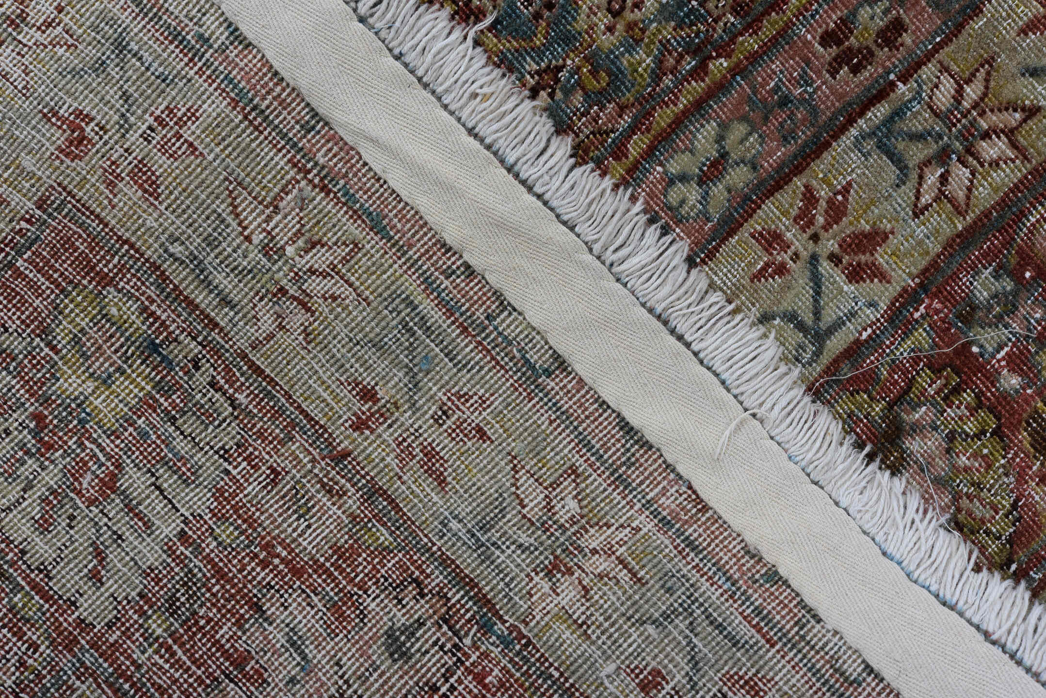 7' x 12' one-of-a-kind handmade vintage Bidjar large size rug. Color palette: rust, navy, ivory, rose, slate, burgundy