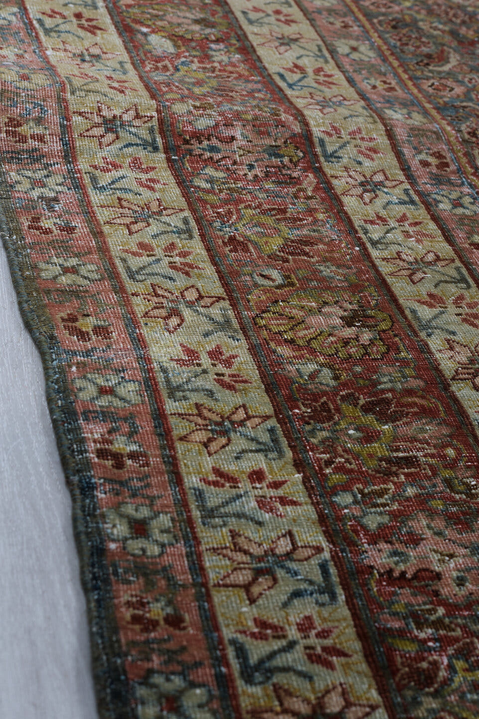 7' x 12' one-of-a-kind handmade vintage Bidjar large size rug. Color palette: rust, navy, ivory, rose, slate, burgundy