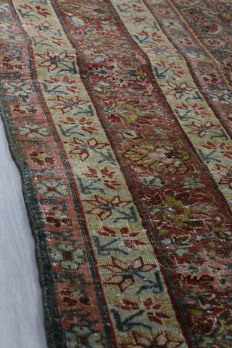 7' x 12' one-of-a-kind handmade vintage Bidjar large size rug. Color palette: rust, navy, ivory, rose, slate, burgundy