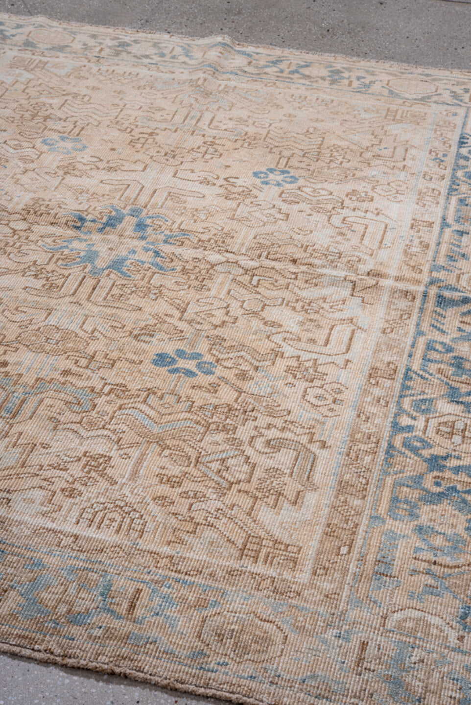 6' x 6' one-of-a-kind handmade vintage Heriz rug. Color palette: brown, dark gray, gray, light gray, off-white, pink, silver