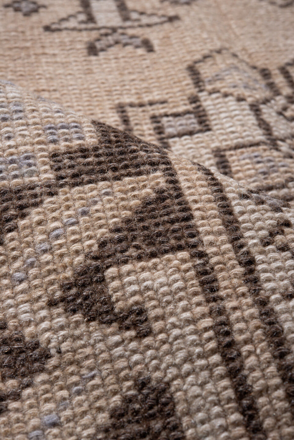 2' x 4' one-of-a-kind handmade antique Oushak small size rug. Color palette: ivory, taupe, brown, pale blue, beige, gray