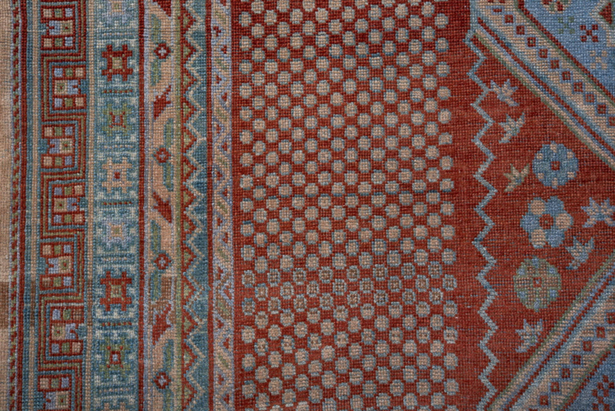 5' x 7' one-of-a-kind handmade antique Afshar rug. Color palette: rust, sky blue, ivory, slate, brick, camel, terracotta