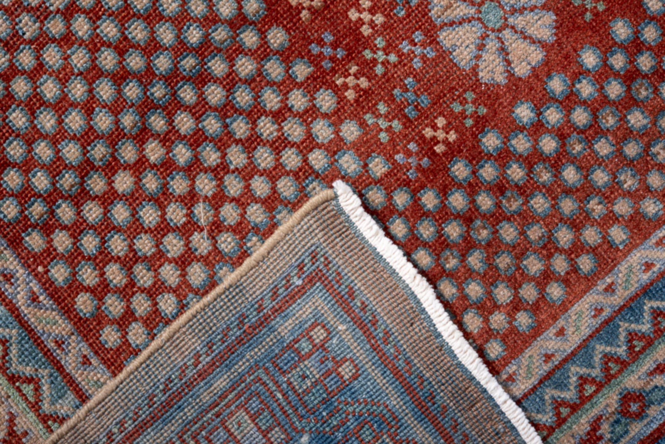 5' x 7' one-of-a-kind handmade antique Afshar rug. Color palette: rust, sky blue, ivory, slate, brick, camel, terracotta