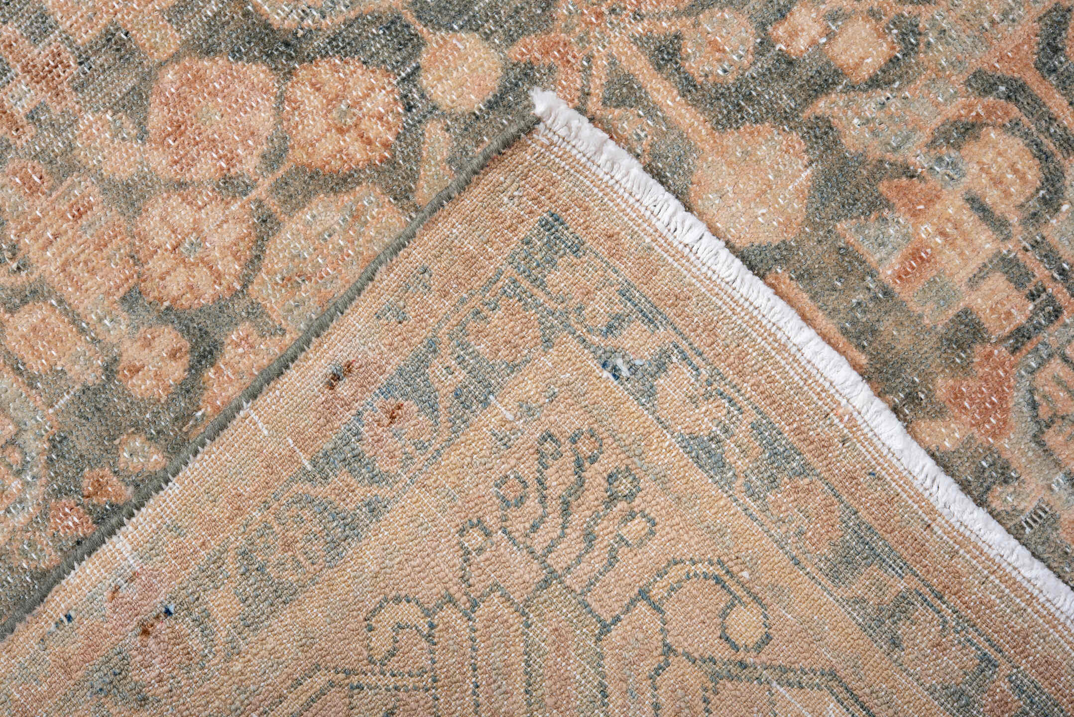 5' x 10' one-of-a-kind handmade vintage Malayer medium size rug. Color palette: blush, charcoal, ivory, sky_blue, taupe