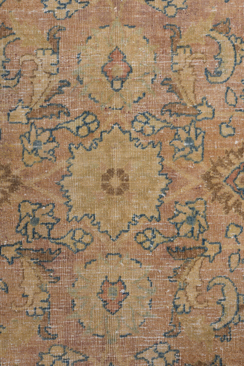 8' x 11' one-of-a-kind handmade vintage Meshed large size rug. Color palette: camel, ivory, slate, taupe, faded blue, beige