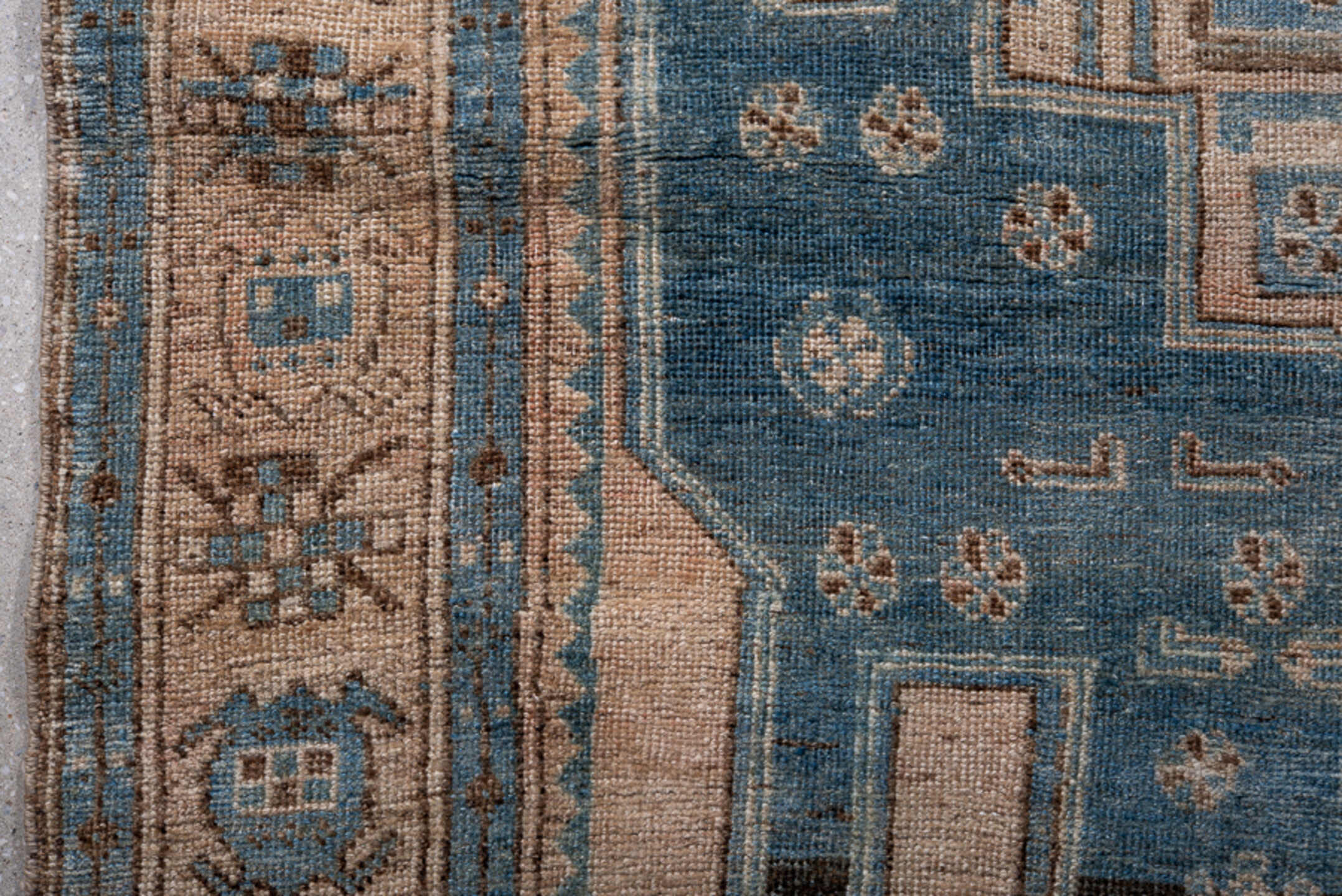 4' x 9' one-of-a-kind handmade antique Bidjar runner rug. Color palette: ivory, sky blue, slate blue, charcoal, taupe, camel