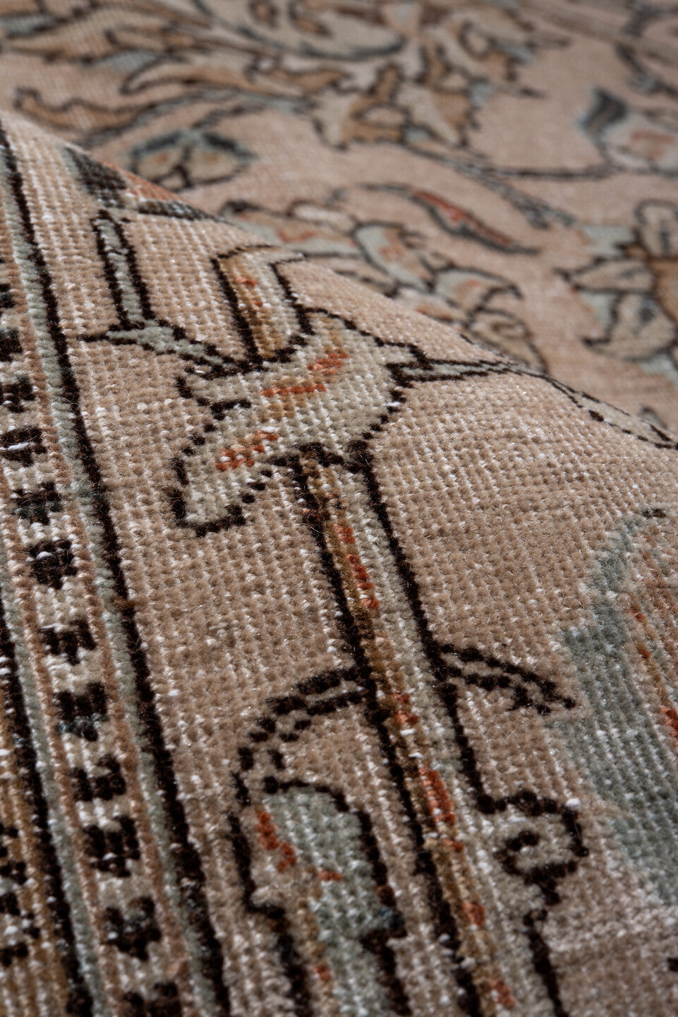 8' x 10' one-of-a-kind handmade antique Tabriz large size rug. Color palette: ivory, beige, taupe, camel, slate, rust, brown