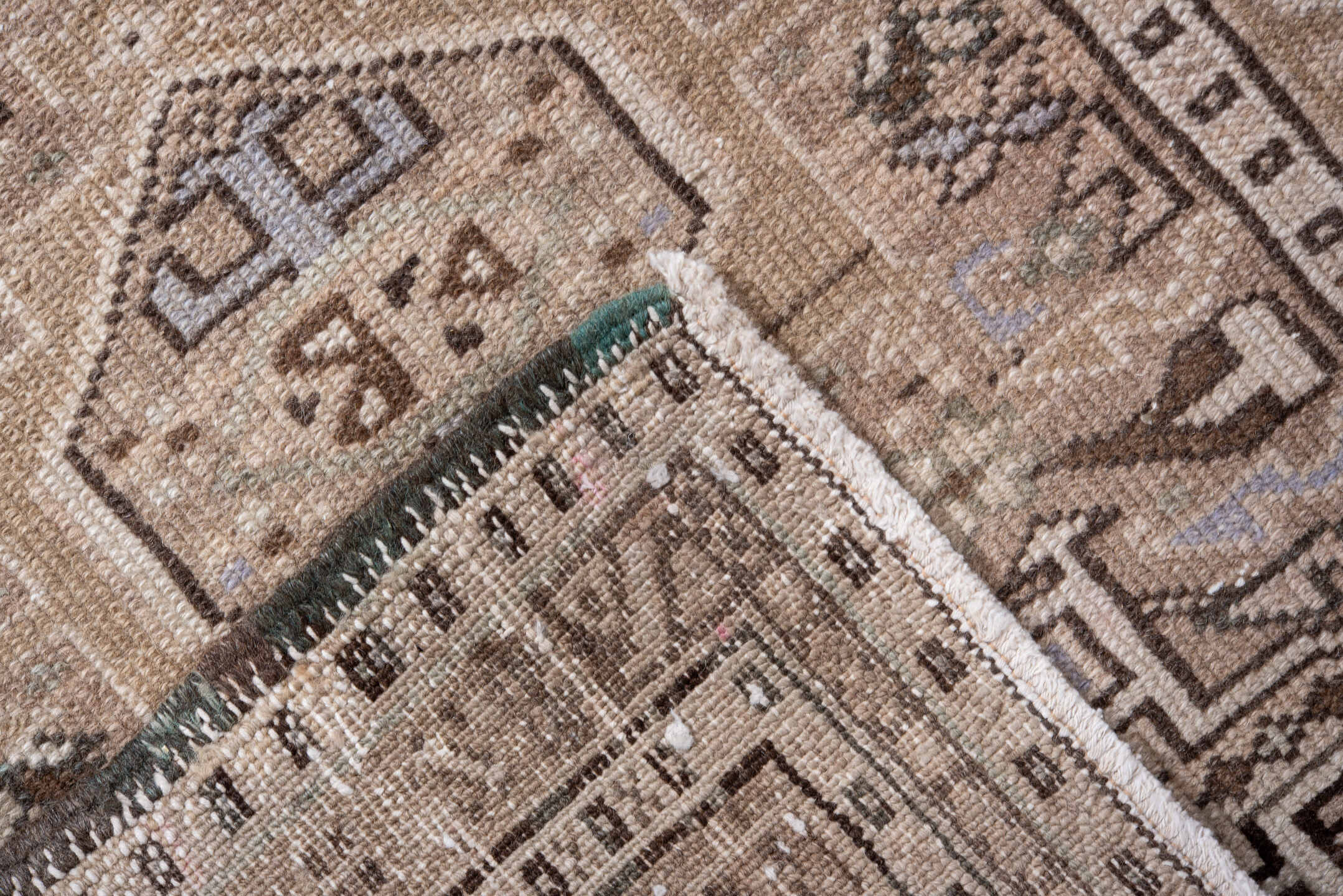 2' x 6' one-of-a-kind handmade vintage Karaje runner rug. Color palette: brown, dark gray, dim gray, gray, light gray