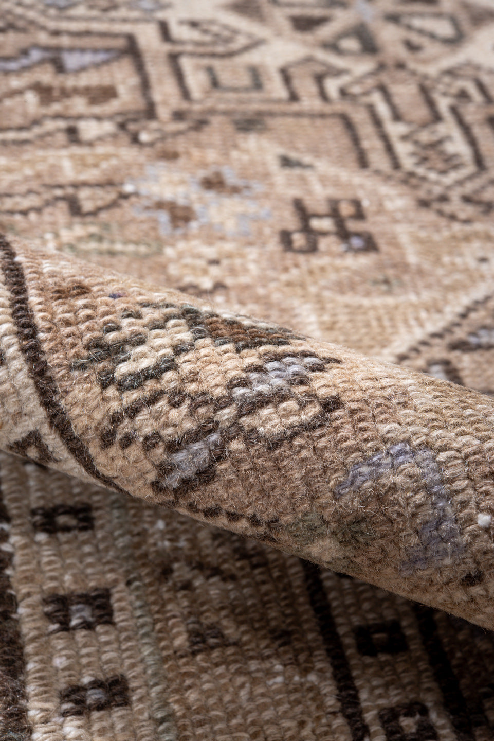 2' x 6' one-of-a-kind handmade vintage Karaje runner rug. Color palette: brown, dark gray, dim gray, gray, light gray