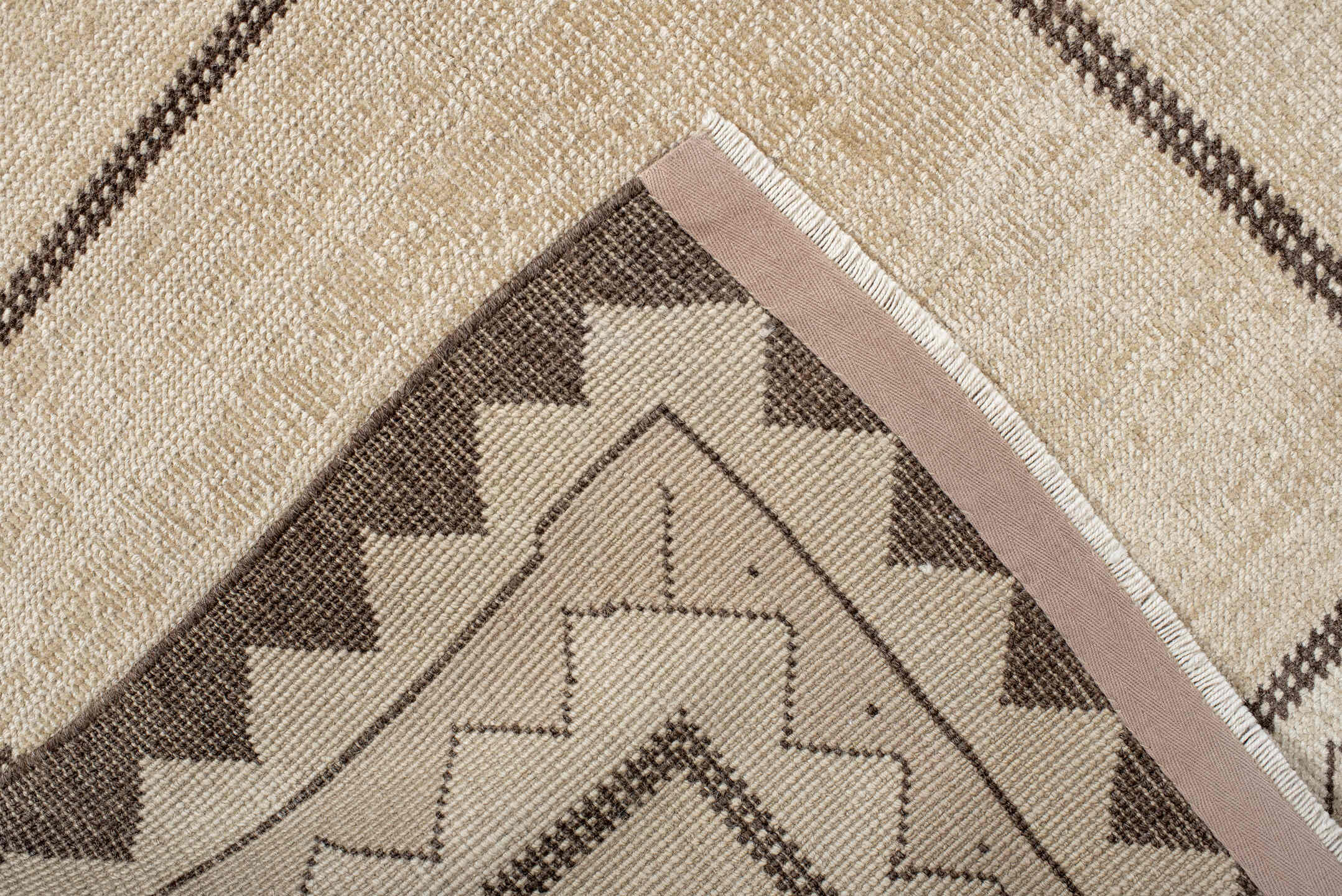 5' x 8' one-of-a-kind handmade vintage Anatol medium size rug. Color palette: antiquewhite, brown, gray, light gray, linen