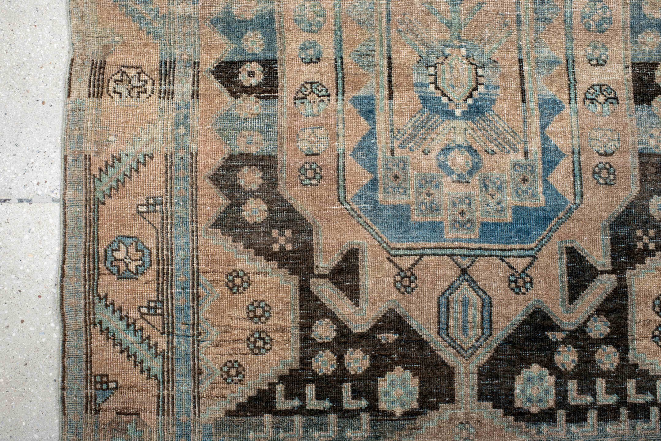 3' x 8' one-of-a-kind handmade antique Bidjar runner rug. Color palette: beige, sky_blue, ivory, charcoal, taupe, slate
