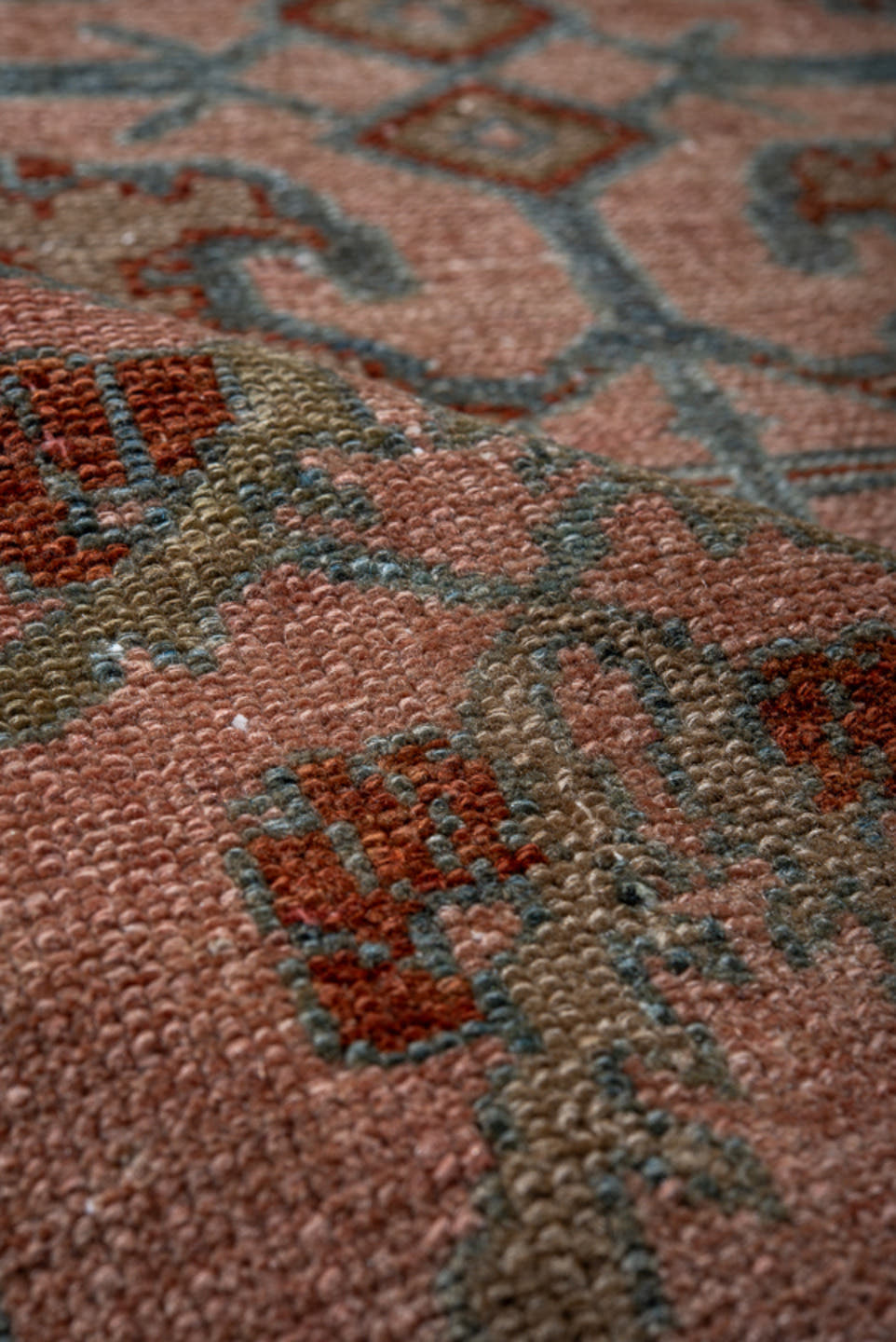 3' x 6' one-of-a-kind handmade antique Lilian small size rug. Color palette: rose, sky blue, rust, sage, ivory, taupe, pink