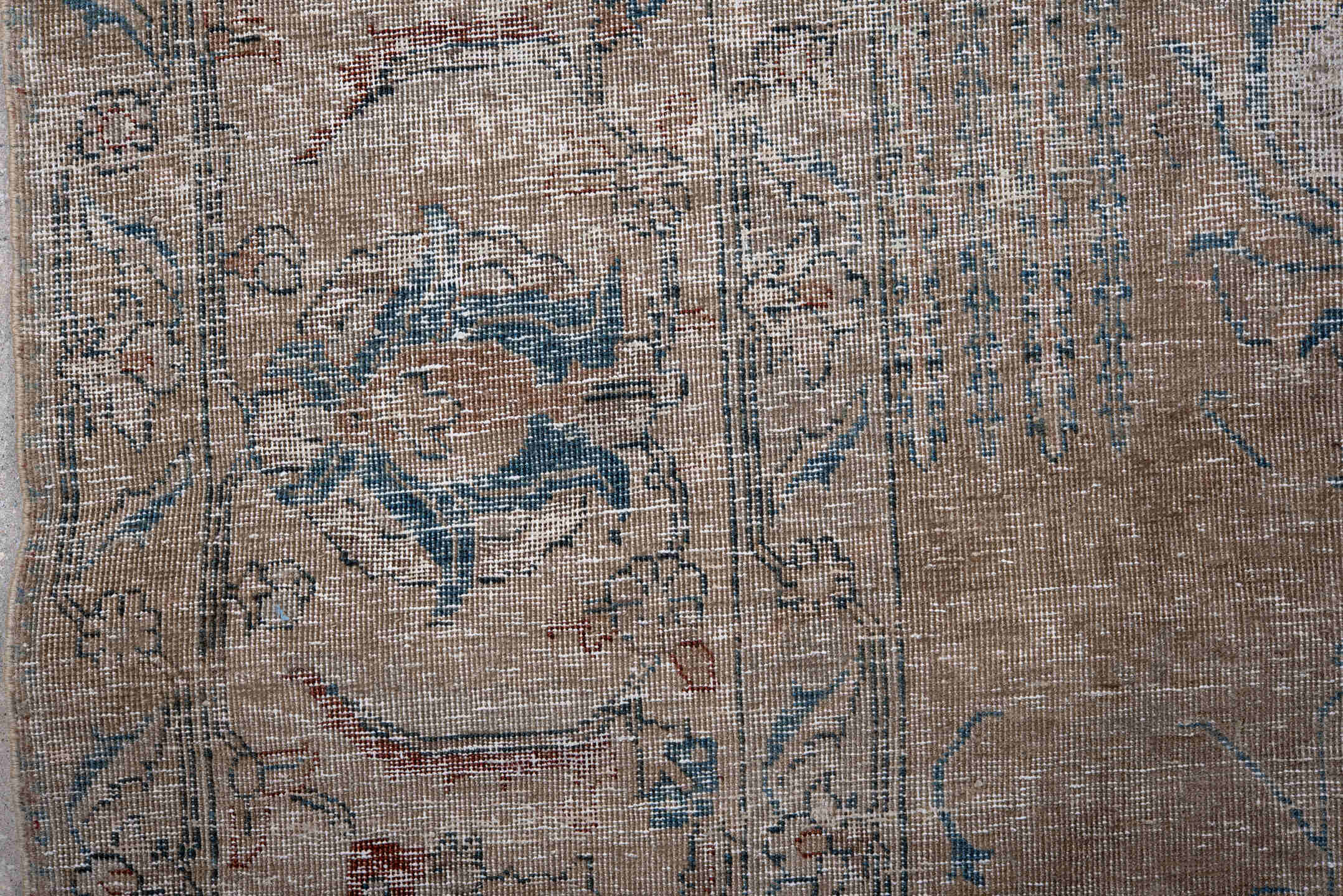 7' x 10' one-of-a-kind handmade vintage Tabriz large size rug. Color palette: taupe, ivory, powder_blue, beige, rose, slate