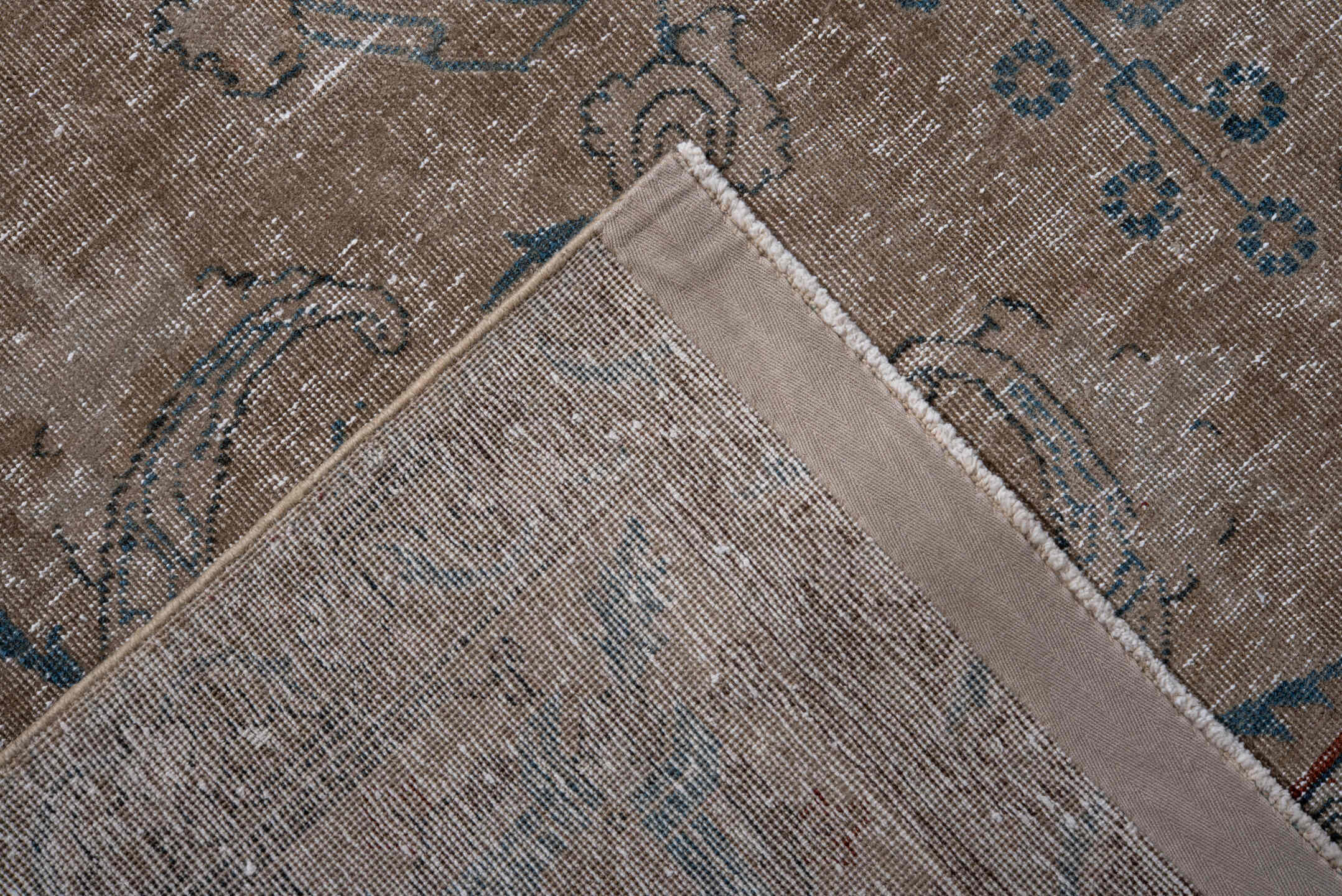 7' x 10' one-of-a-kind handmade vintage Tabriz large size rug. Color palette: blue, brown, dim gray, gray, light gray