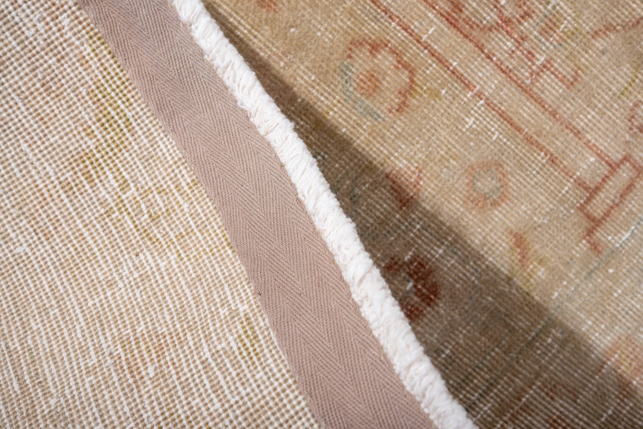 9' x 12' one-of-a-kind handmade vintage Tabriz large size rug. Color palette: ivory, blush, rose, sage, taupe, gold, peach