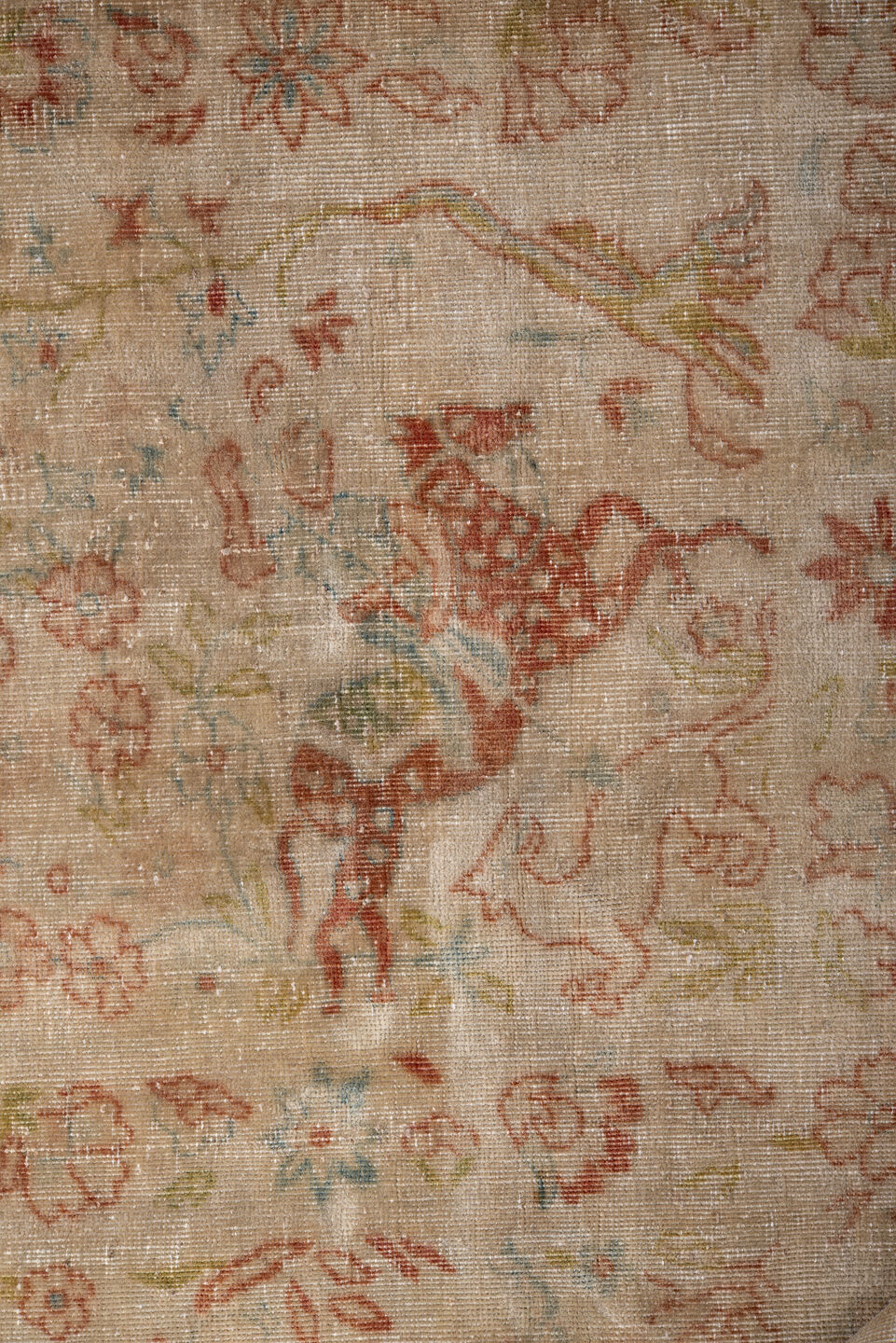 9' x 12' one-of-a-kind handmade vintage Tabriz large size rug. Color palette: ivory, blush, rose, sage, taupe, gold, peach